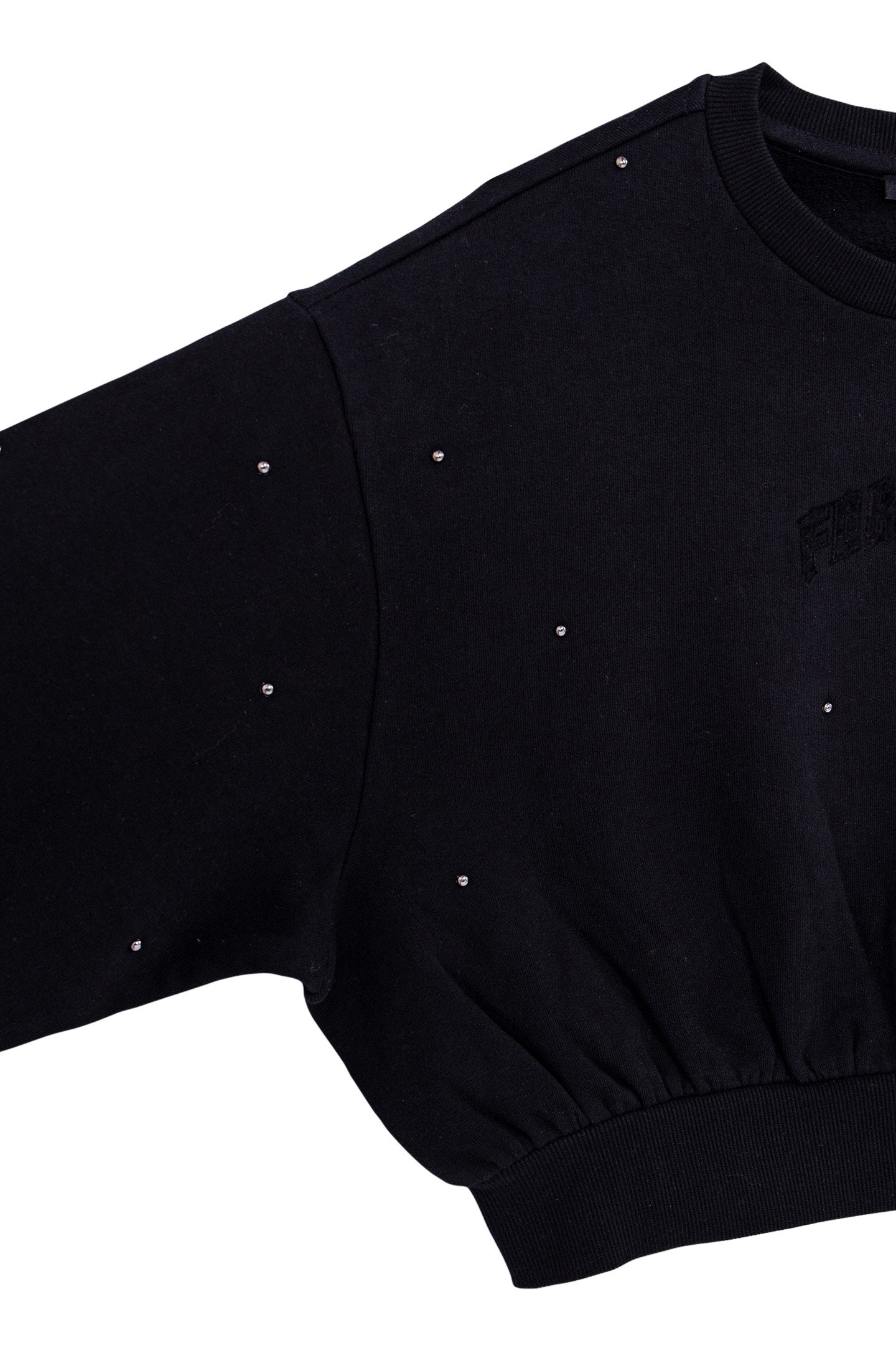 GIRL'S BLACK STUDDED SWEATSHIRT WITH FLOCKED SLOGAN 5