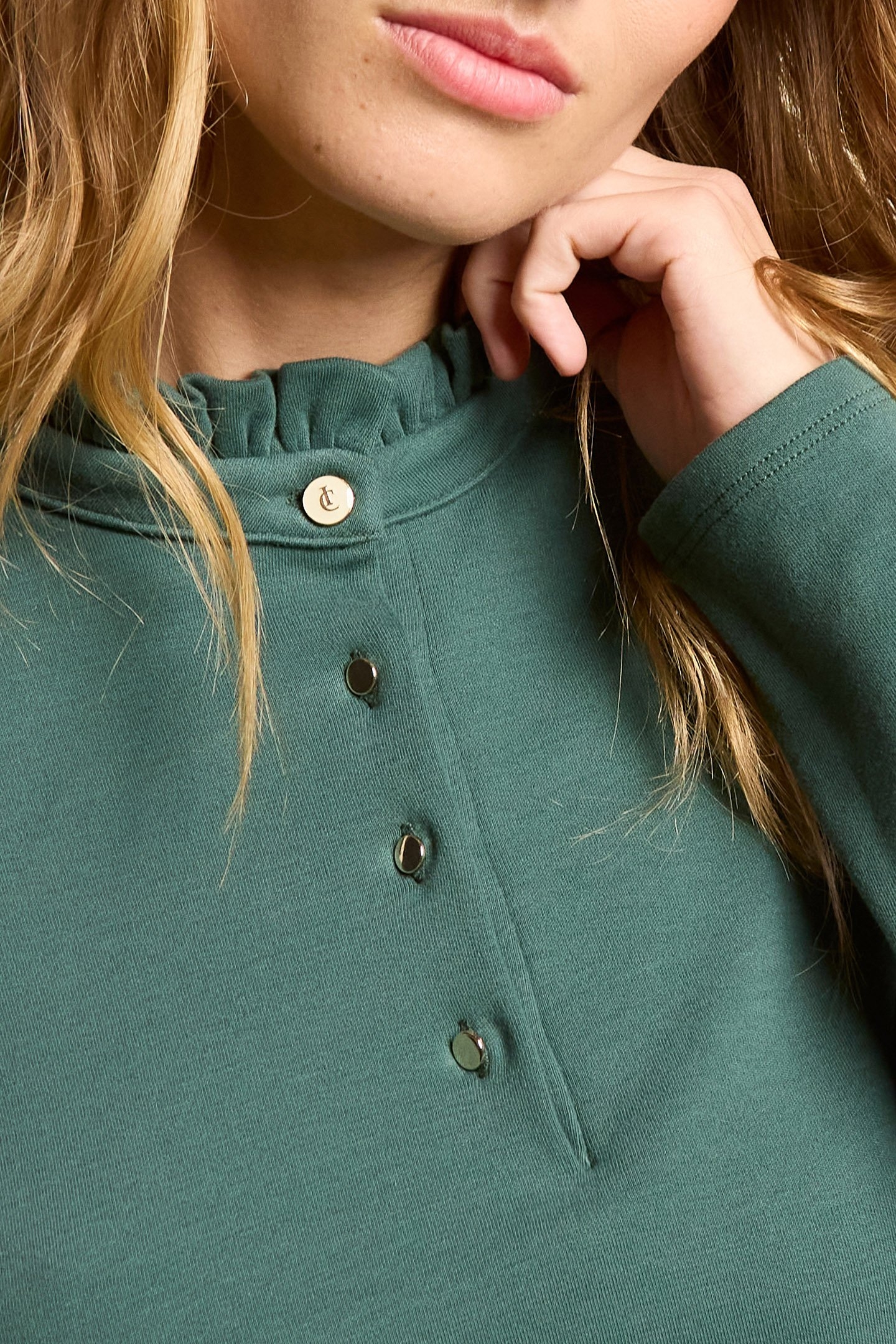 NIGHT GREEN KNIT T-SHIRT WITH RUFF COLLAR 6