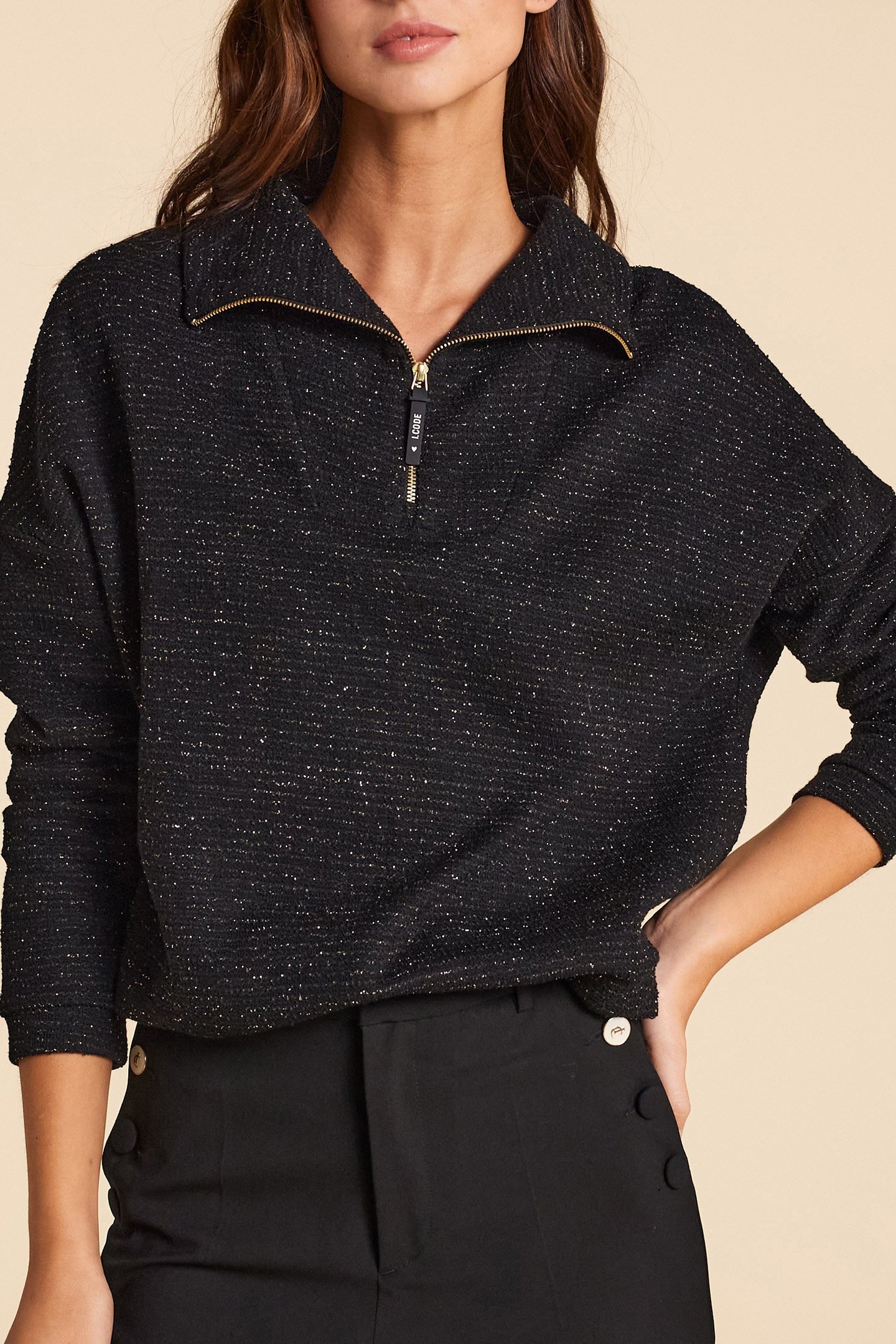 BLACK SWEATER WITH GOLD METALLIC STRIPES I.CODE 4