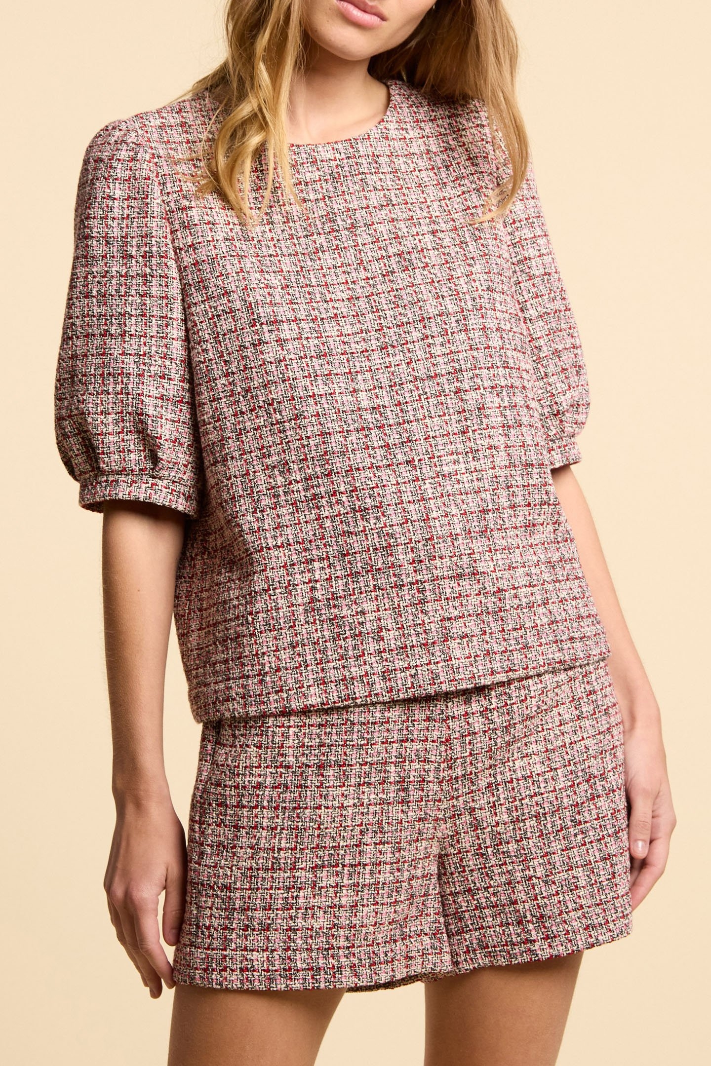 RED DECORATIVE TWEED-STYLE TOP 1