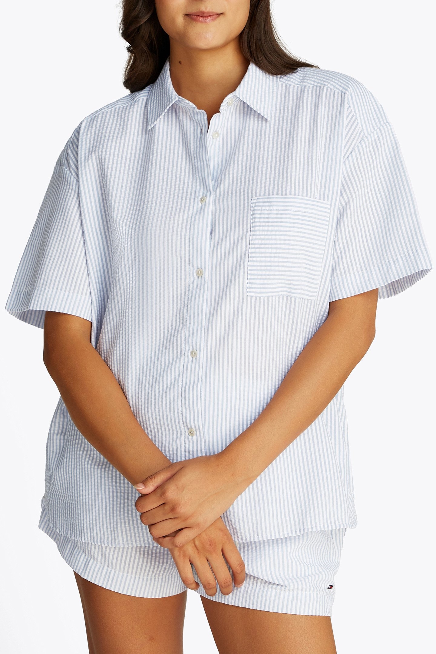 WOMEN'S NORMAL FIT BLOUSE LONG SLEEVE LIGHT BLUE/WHITE 1