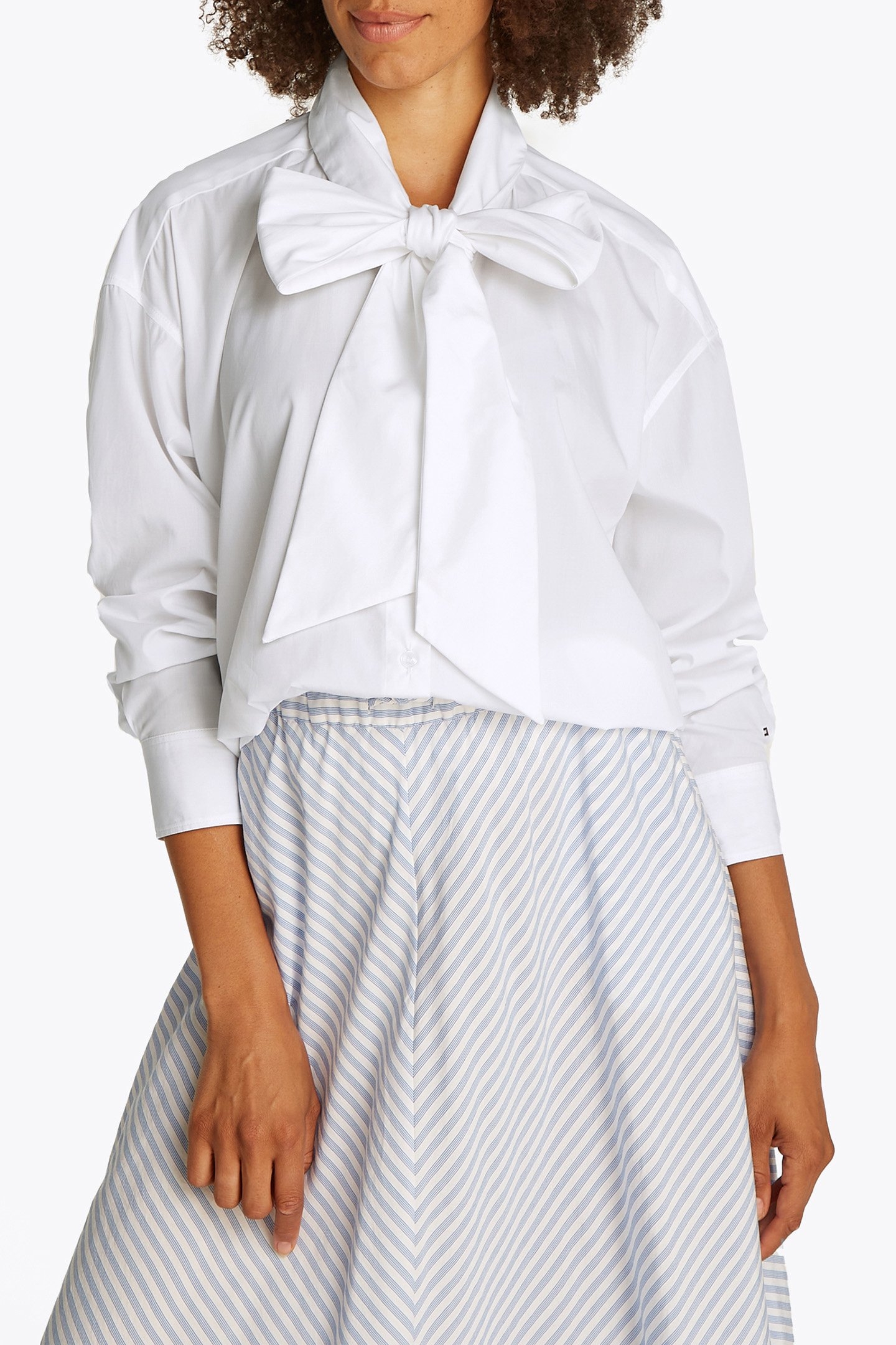 SOFT CO BOW COLLAR TH RELAXED FIT BLOUSE WHITE 1
