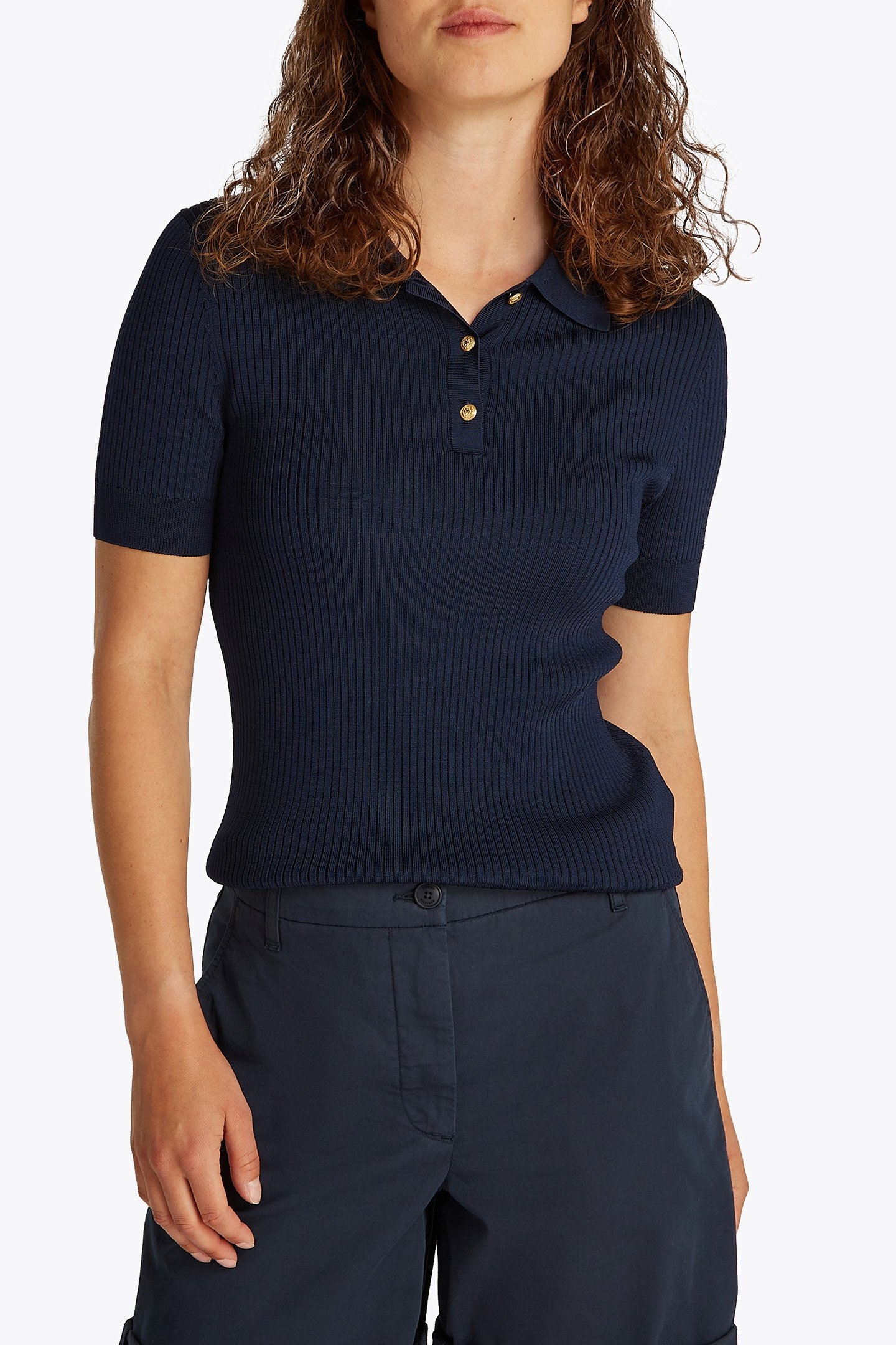 RIB BUTTON SLIM POLO DARK NIGHT NAVY 1