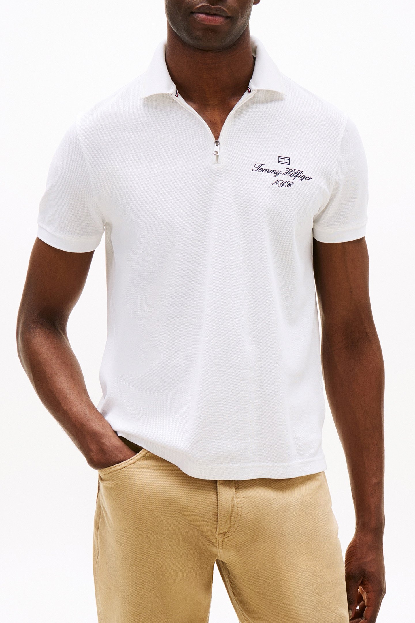 MERCERISED PIQUE ZIP WHITE 1