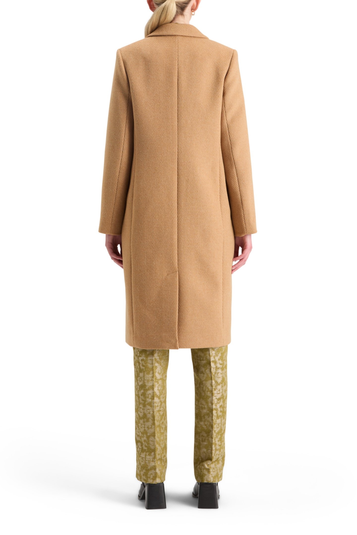 SINGLE BREASTED HERRINGBONE WOOL BLEND TAILORED COAT TABACCO 2