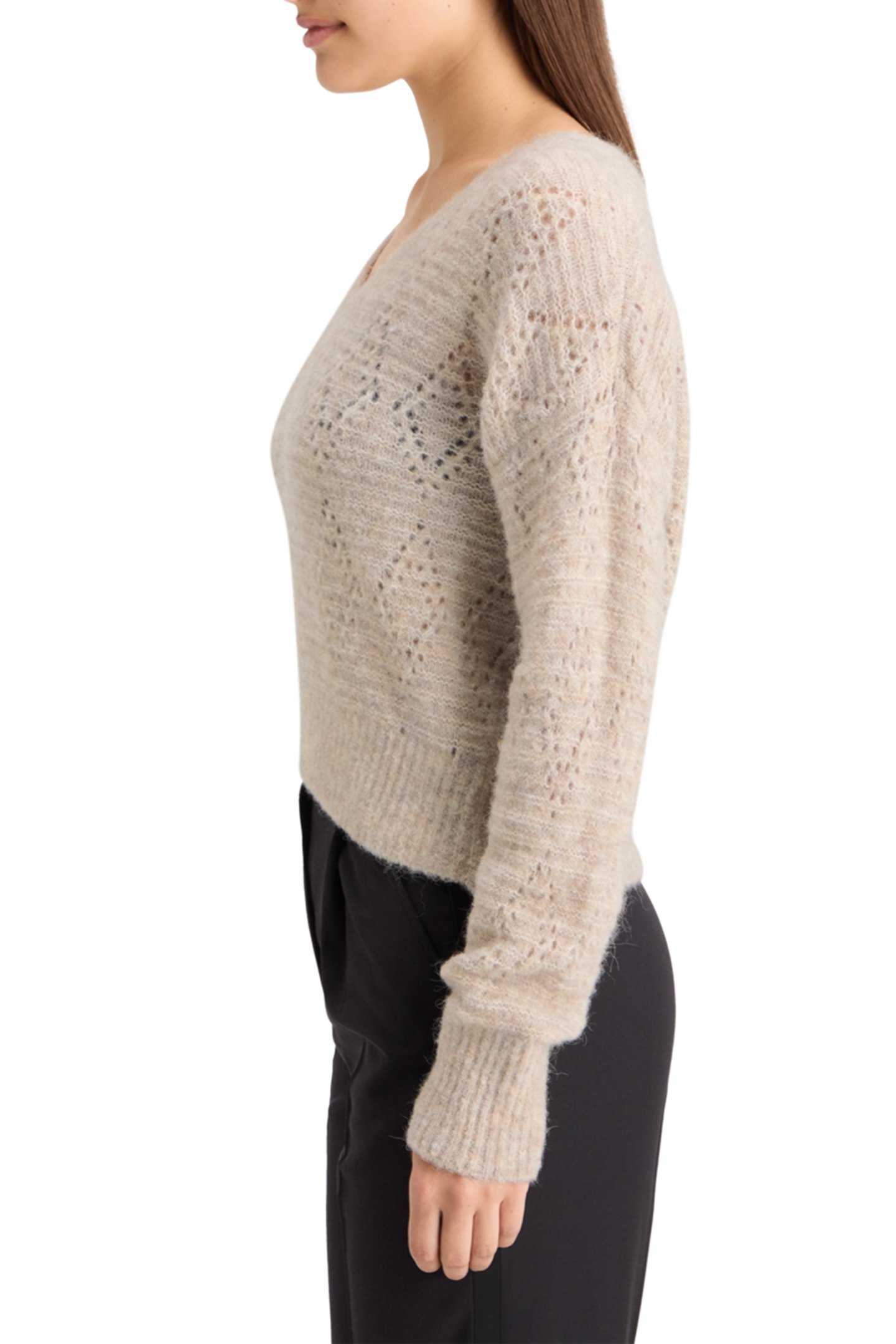 BOUCLE V-NECK RELAXED PULLOVER OATMEAL MELANGE 6