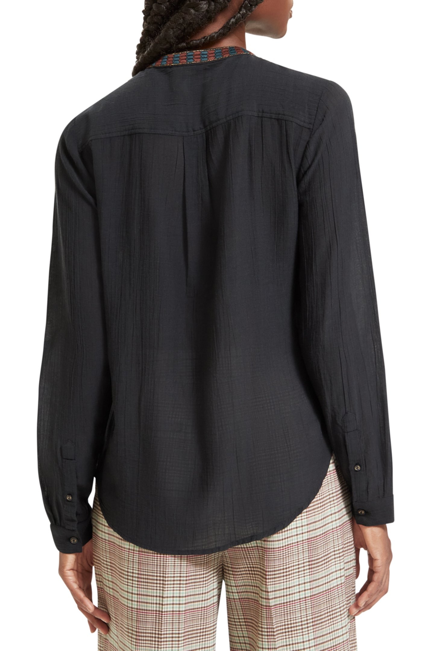 COLLARLESS SHIRT WITH A NECK AND PLACKET TRIM EVENING BLACK 2