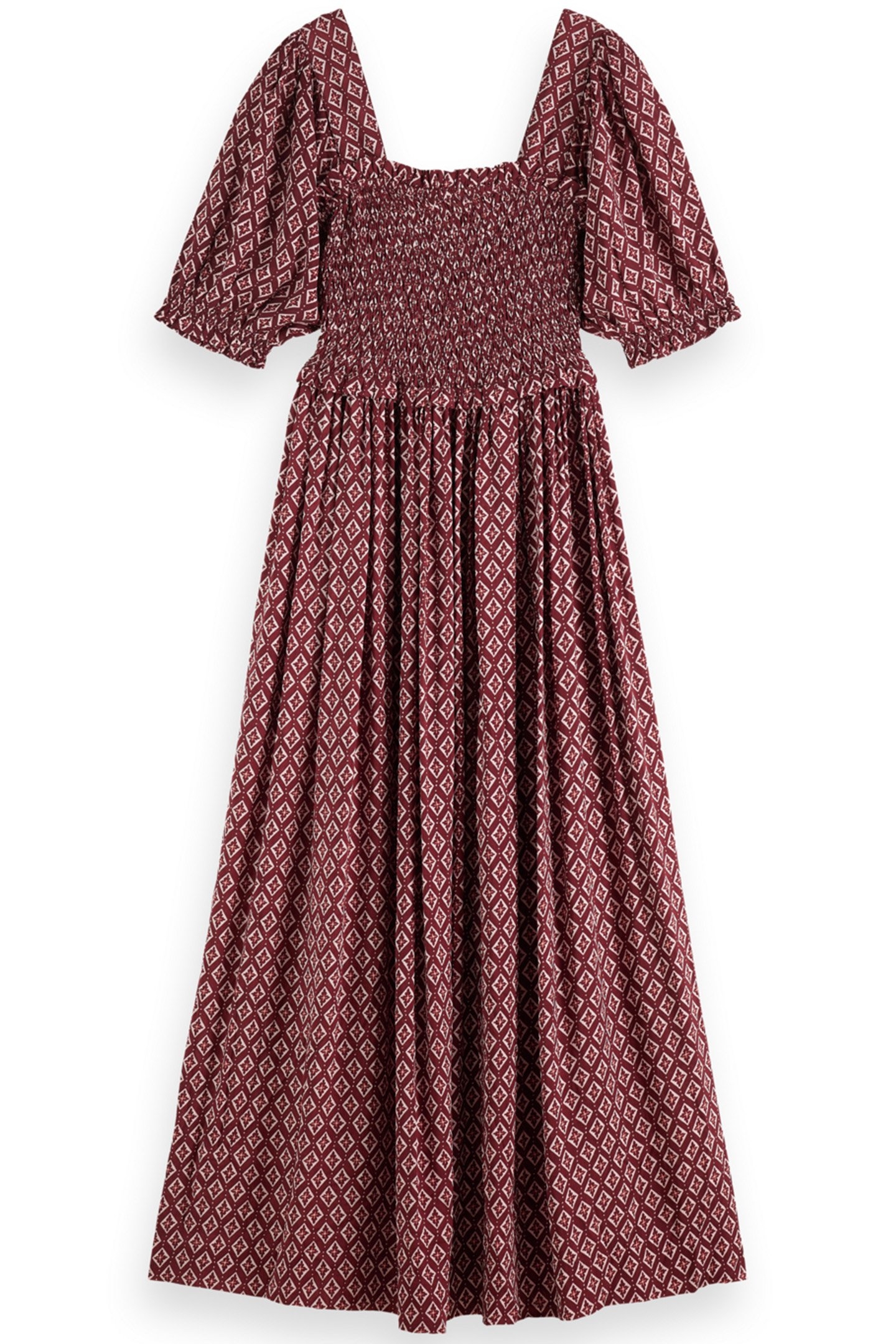MAXI DRESS WITH SMOCK GEO FLOWER BORDEAUX 4