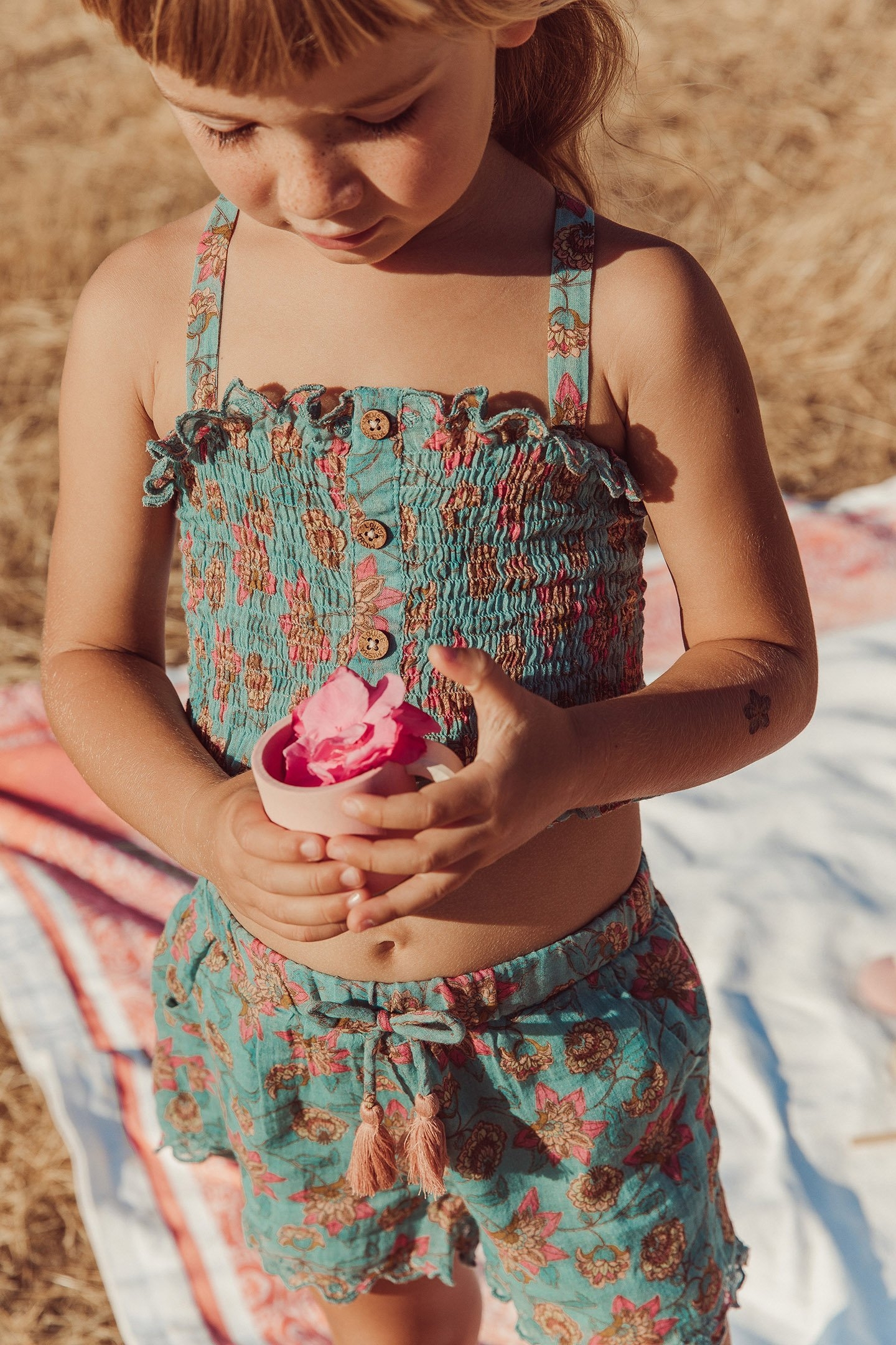 SHORTS VALLALOID TURQUOISE FLOWERS 6