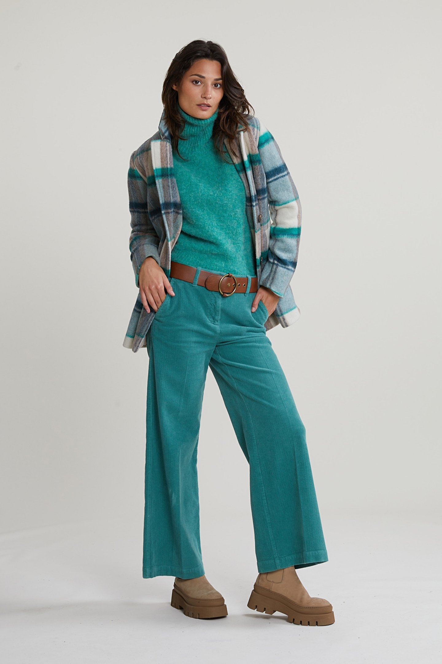 GREEN/BEIGE CHECKED BUTTTONED COAT 3