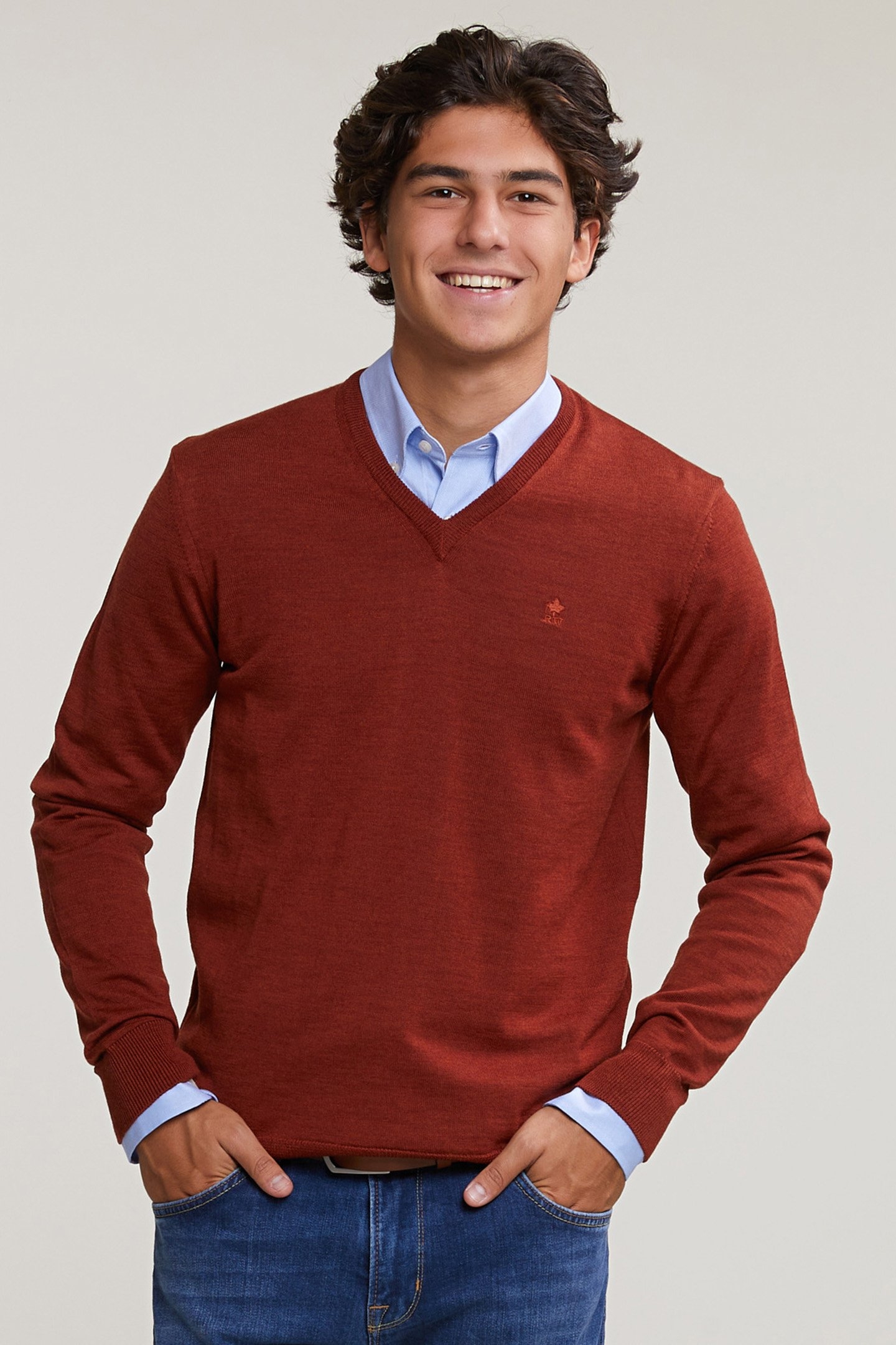 CUSTOM FIT BASIC MERINO V-NECK SWEATER NEGRONI MIX 1