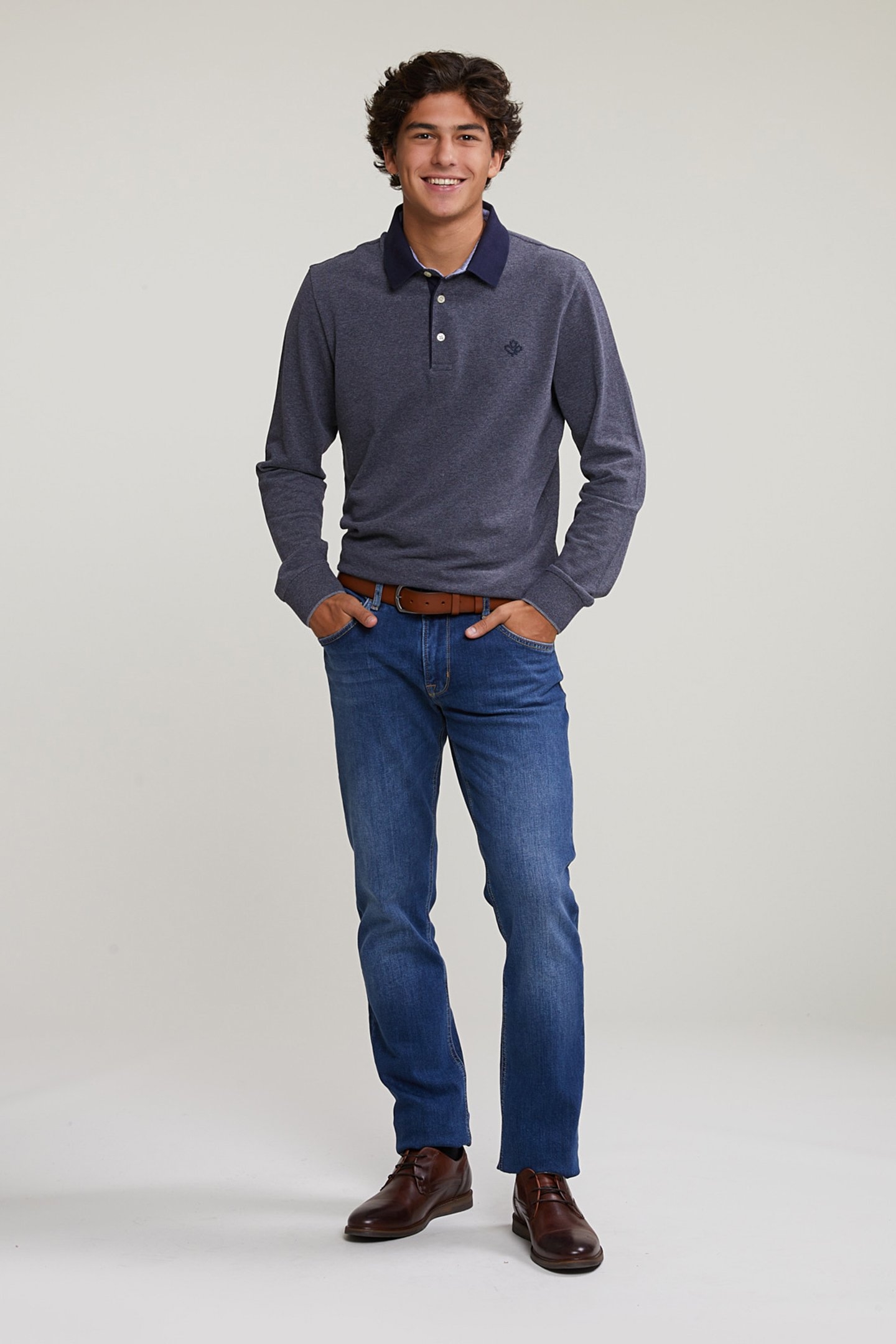 CUSTOM FIT COTTON POLO NAVY/OFXFORD MIX 3