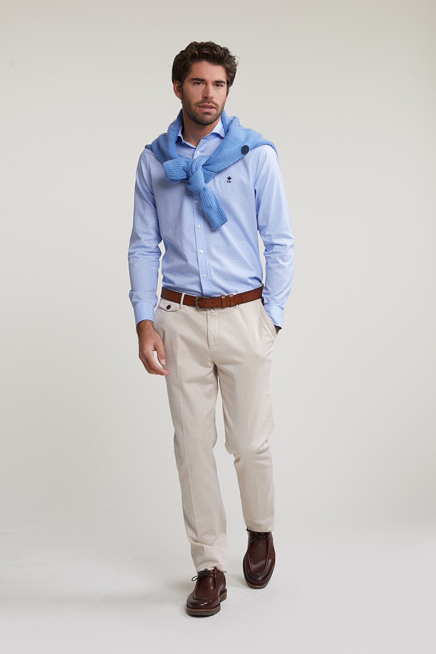 SLIM FIT CHECKED SHIRT BLUE/WHITE 3