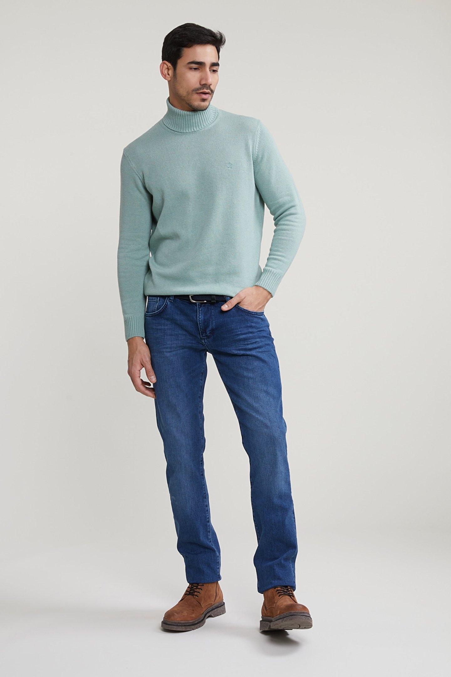 LOOSE DIT WOOL-CASHMERE ROLL NECK SWEATER CAPE GREEN MIX 3