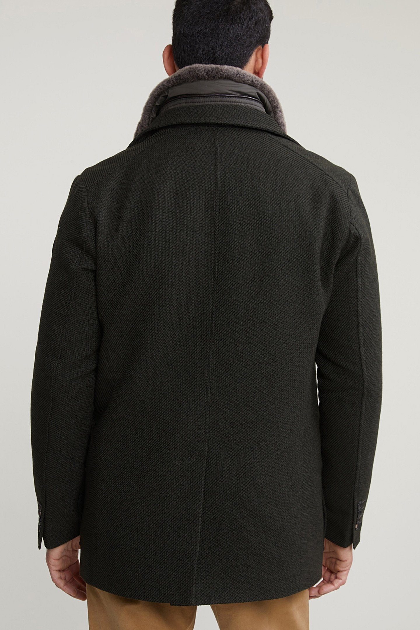 COAT VIRGIN WOOL/COTTON DETACHABLE FUR COLLAR KHAKI 2