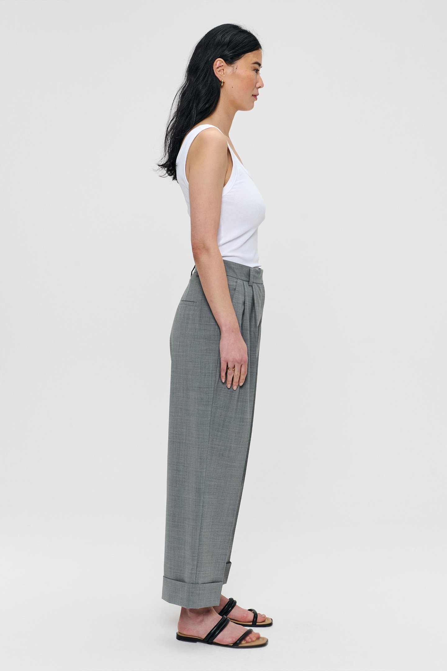TROPICAL WOOL STRAIGHT PANTS GREY MELANGE 5