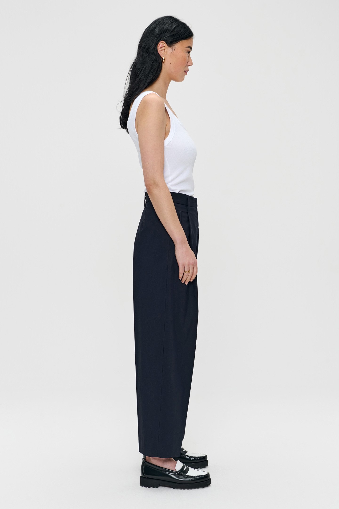 CROPPED COTTON PLEATED PANTS MIDNIGHT BLUE 5