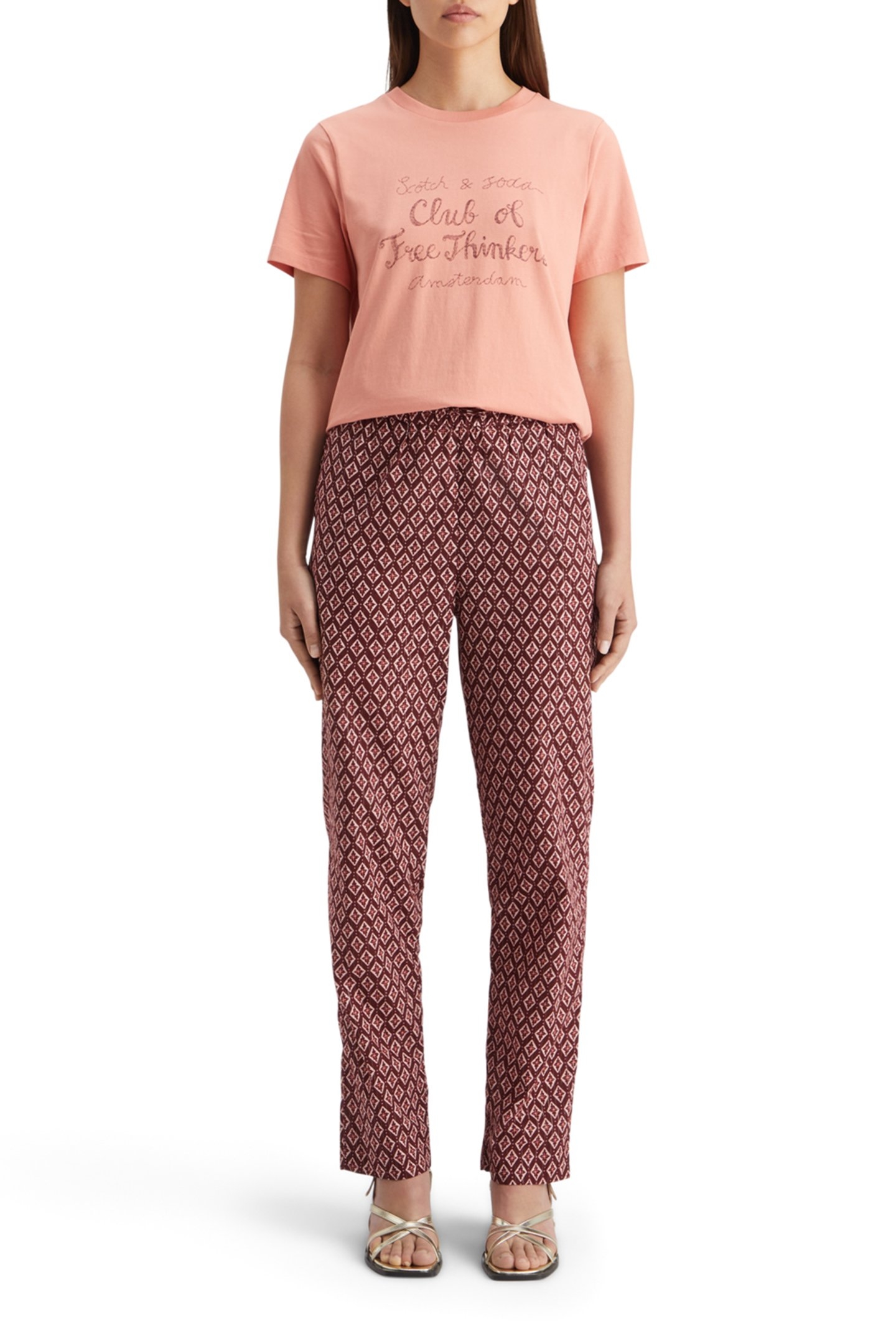 GIA BLOCK PRINT PULL ON PANT GEO FLOWER BORDEAUX 3