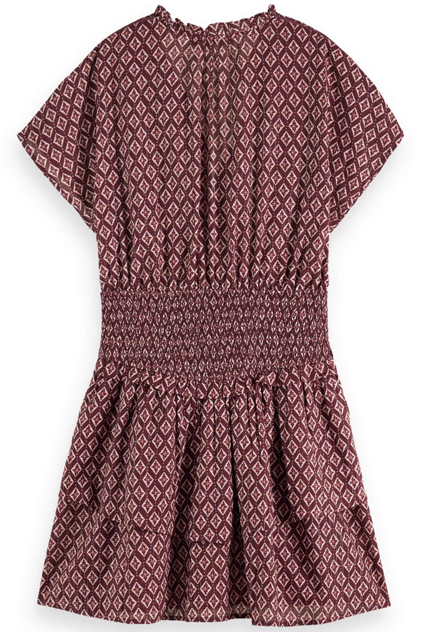 MINI DRESS WITH SMOCK GEO FLOWER BORDEAUX 4