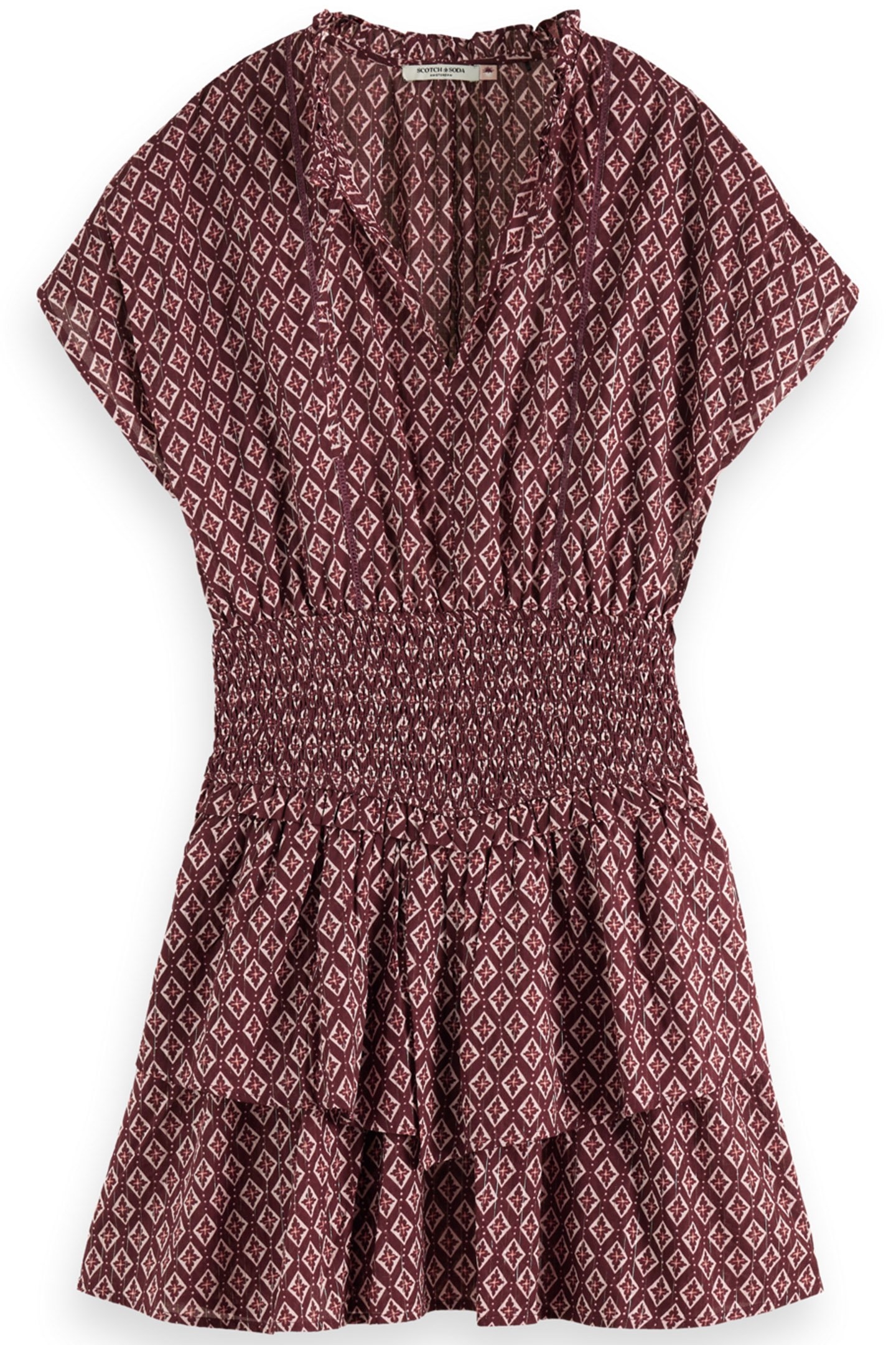 MINI DRESS WITH SMOCK GEO FLOWER BORDEAUX 3