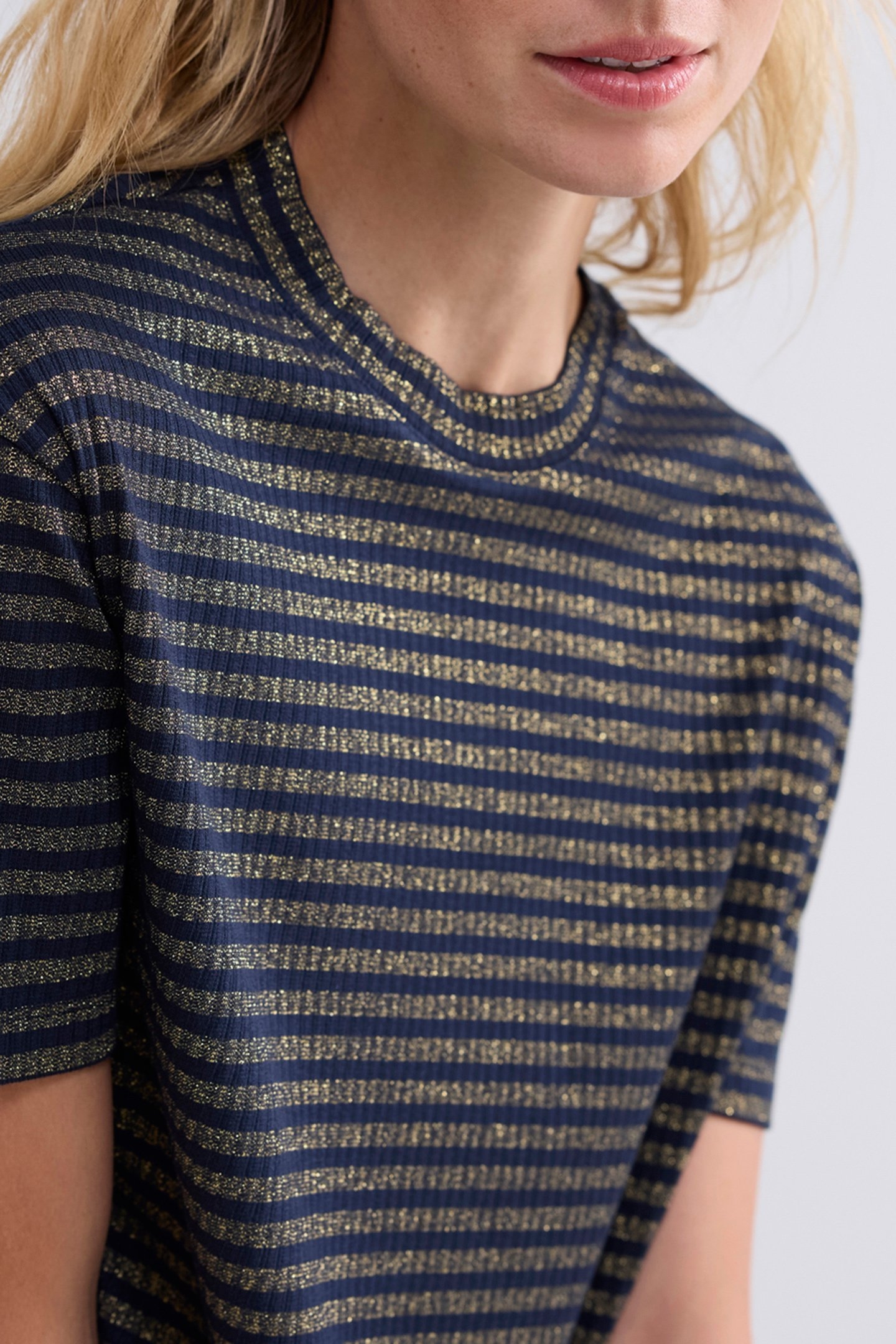 SHORTSLEEVE TOP LUREX RIB STRIPE MIDNIGHT BLUE 4