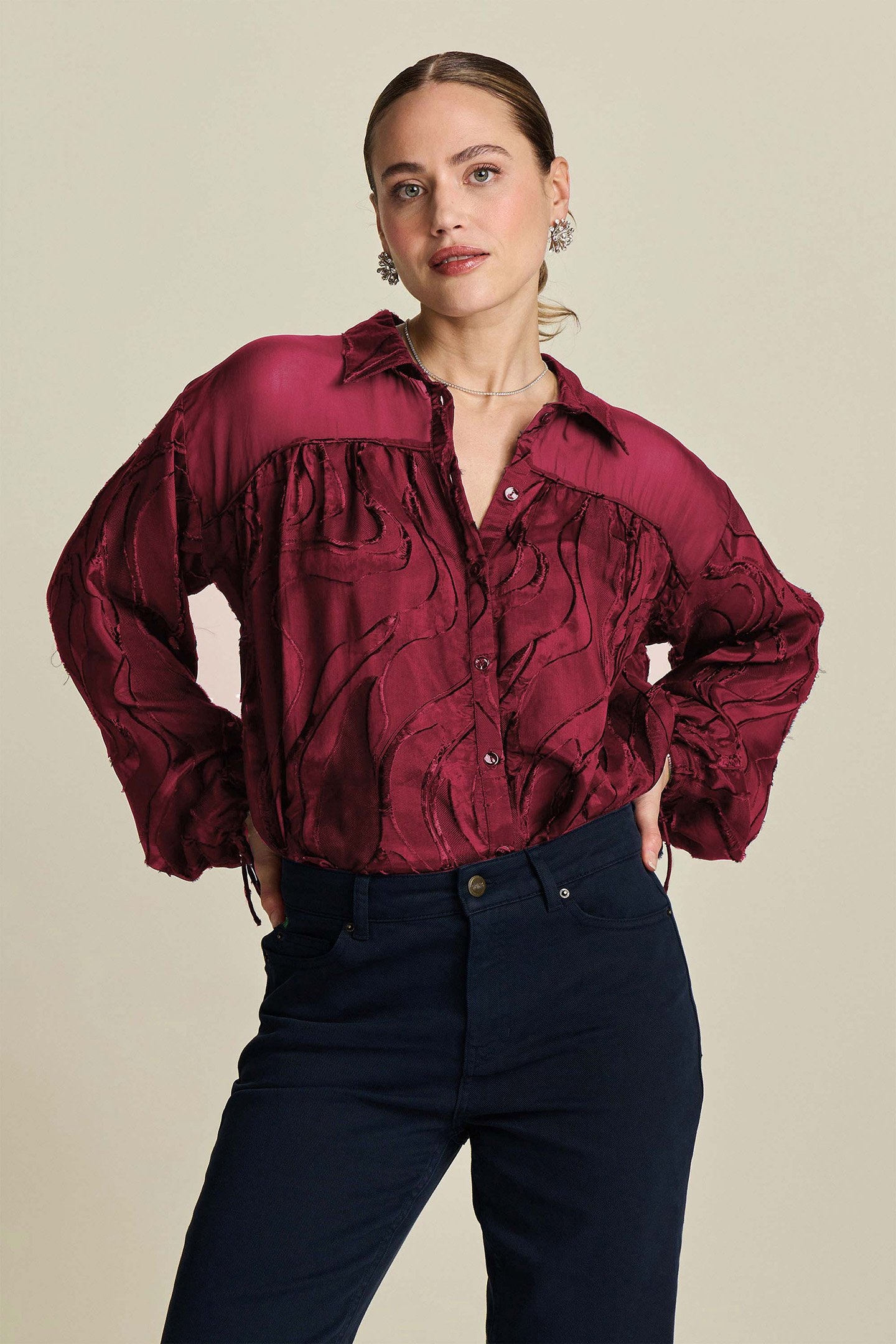 BLOUSE - JACQUARD BURGUNDY RED 1