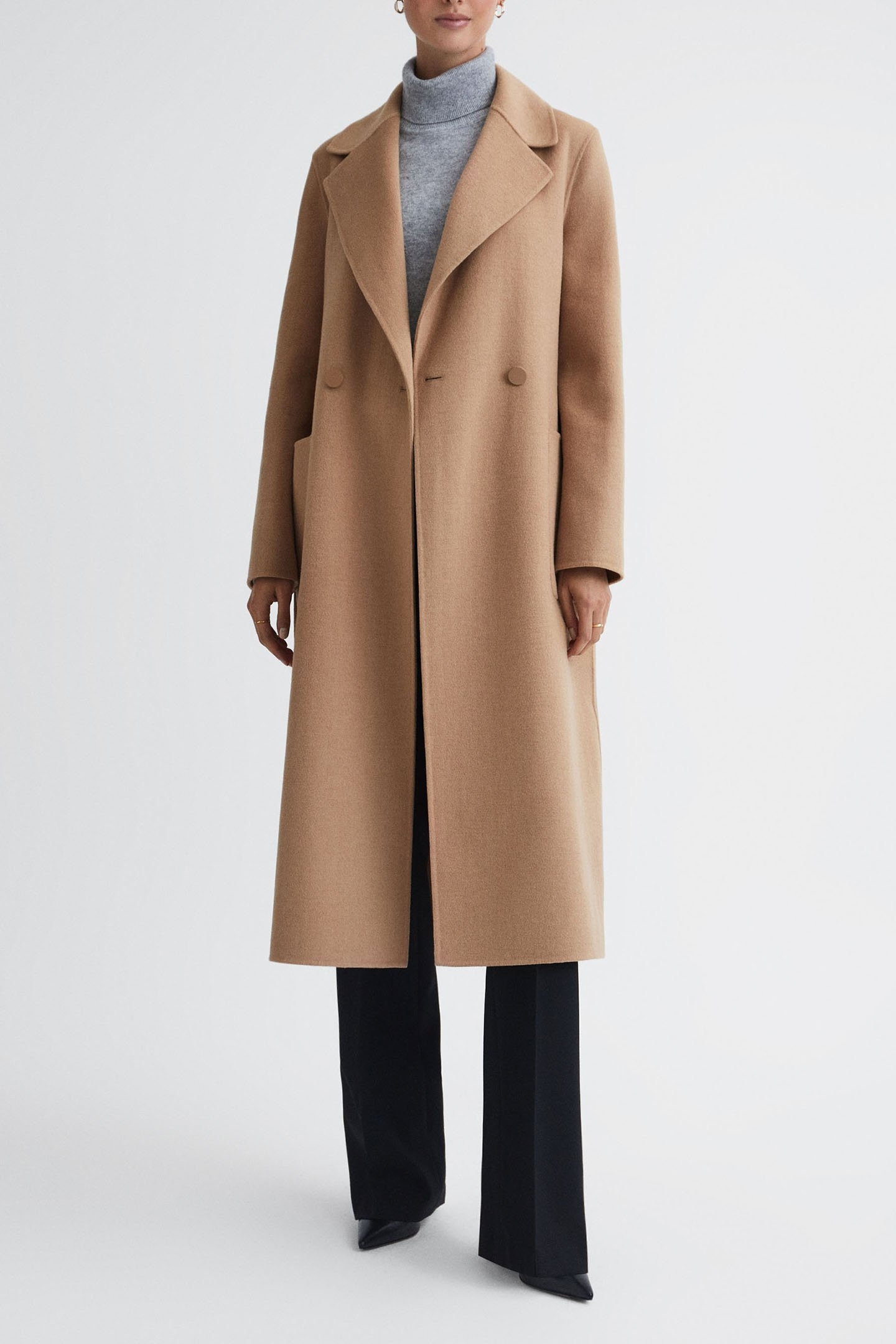 LONG DB BLINDSEAM COAT PATCH POCKET CAMEL 2