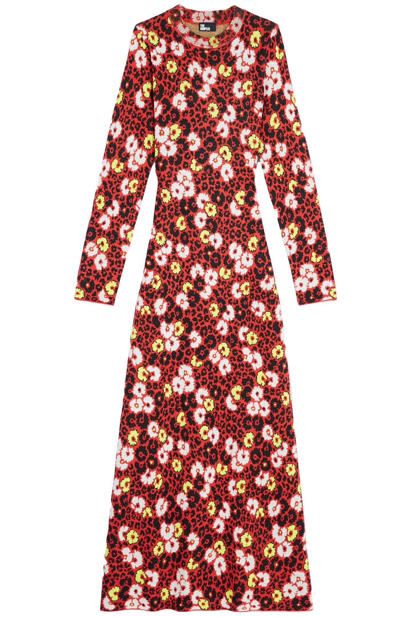 LONG WOOL DRESS IN FLORAL JACQUARD DARK RED 3