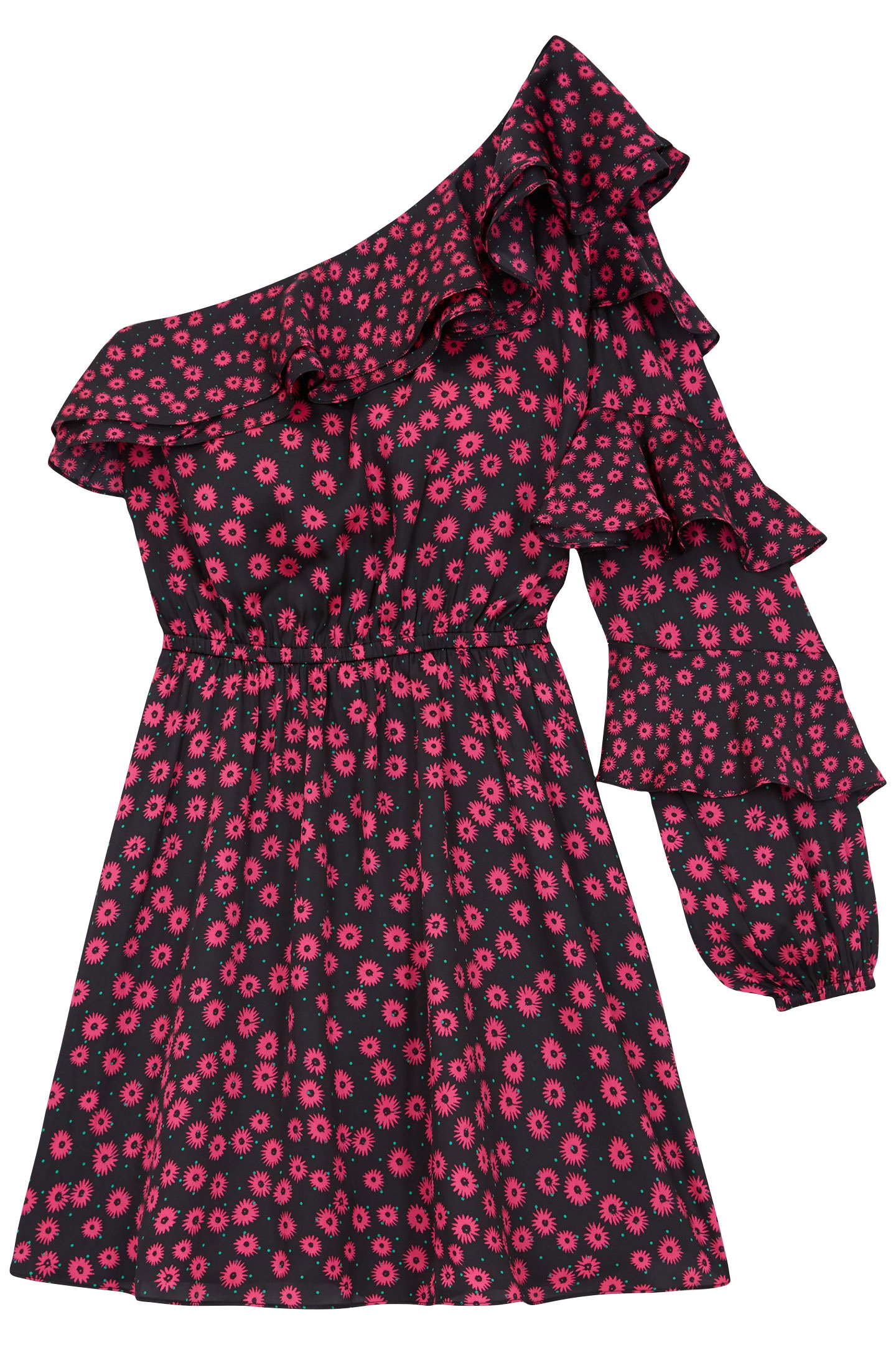 ONE SHOULDER SHORT DRESS PRINT DAISY DOTS PINK 3