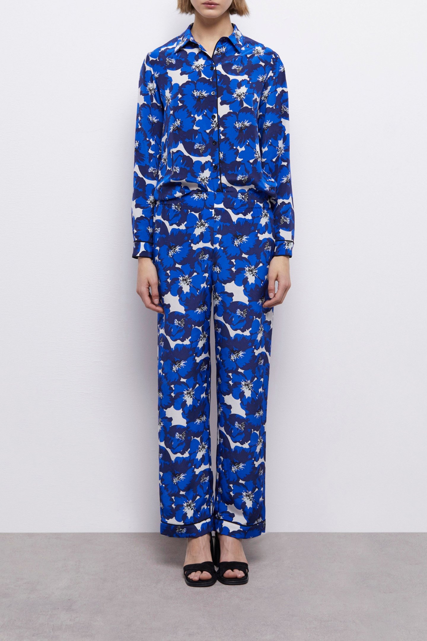 ELASTICATED WAIST WIDE LEG PANTS BLUE 1