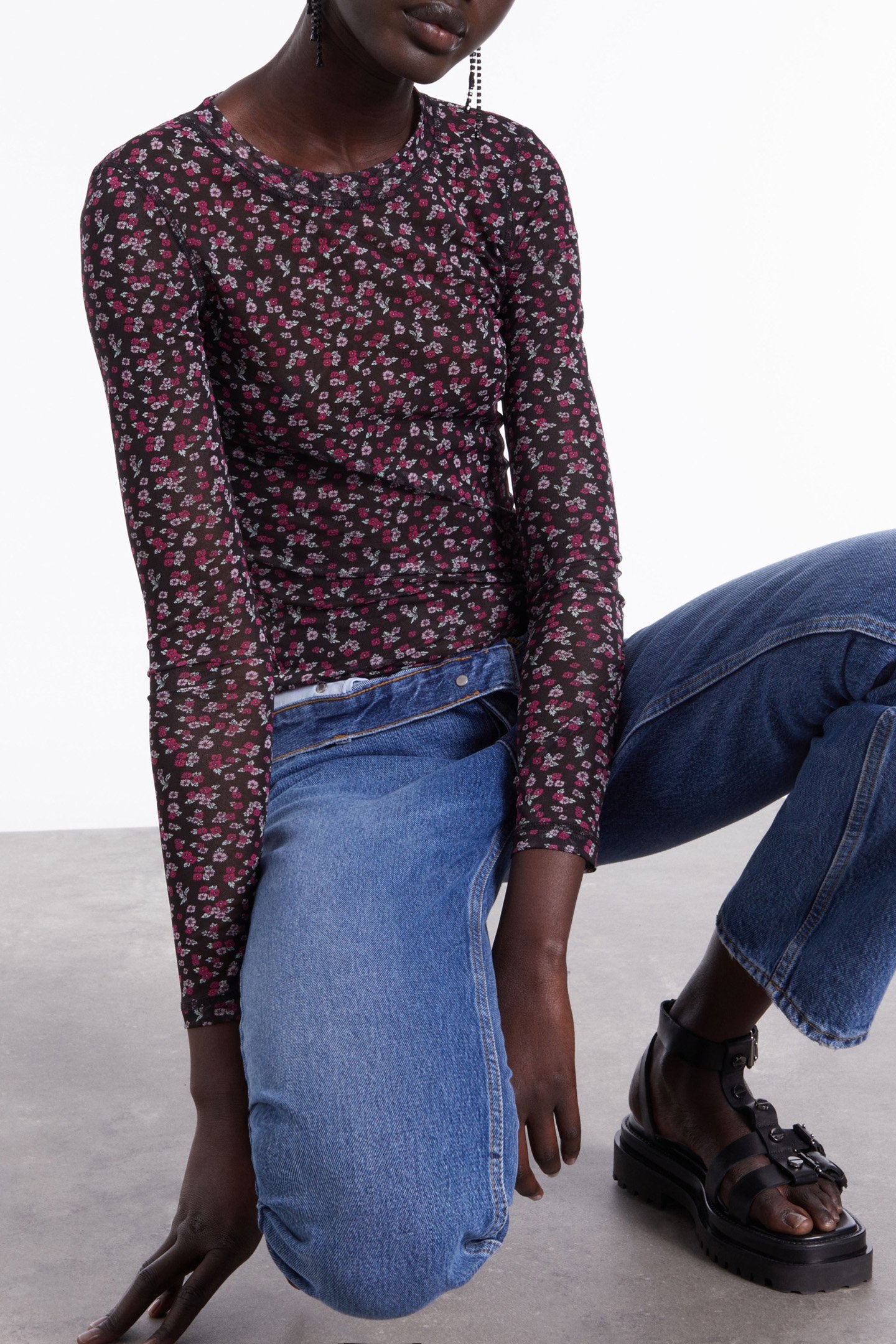 MESH TOP WITH PRINT BLACK/PINK 6