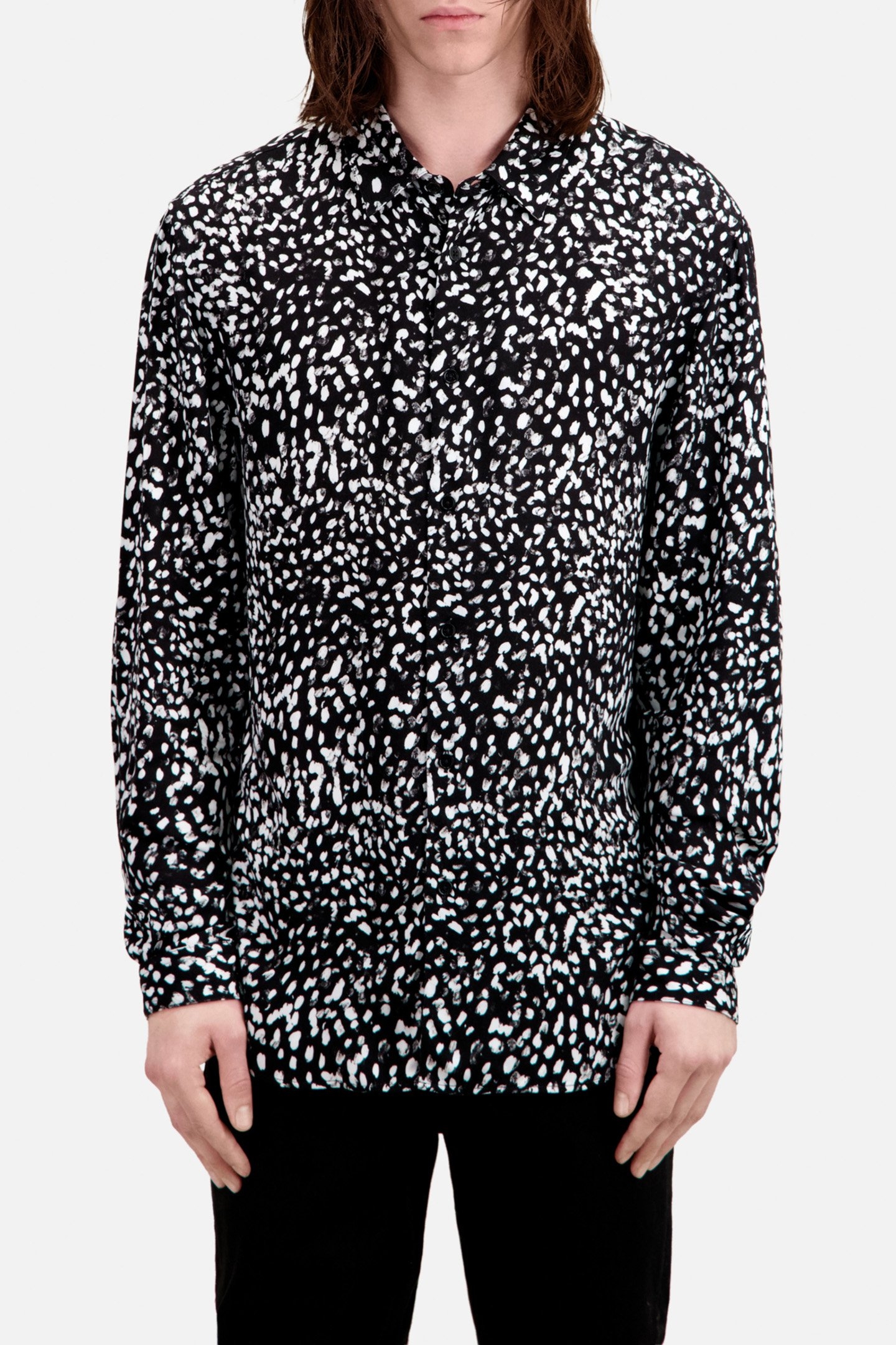 SLIM D LONG SLEEVE SHIRT BLACK-ECRU 1