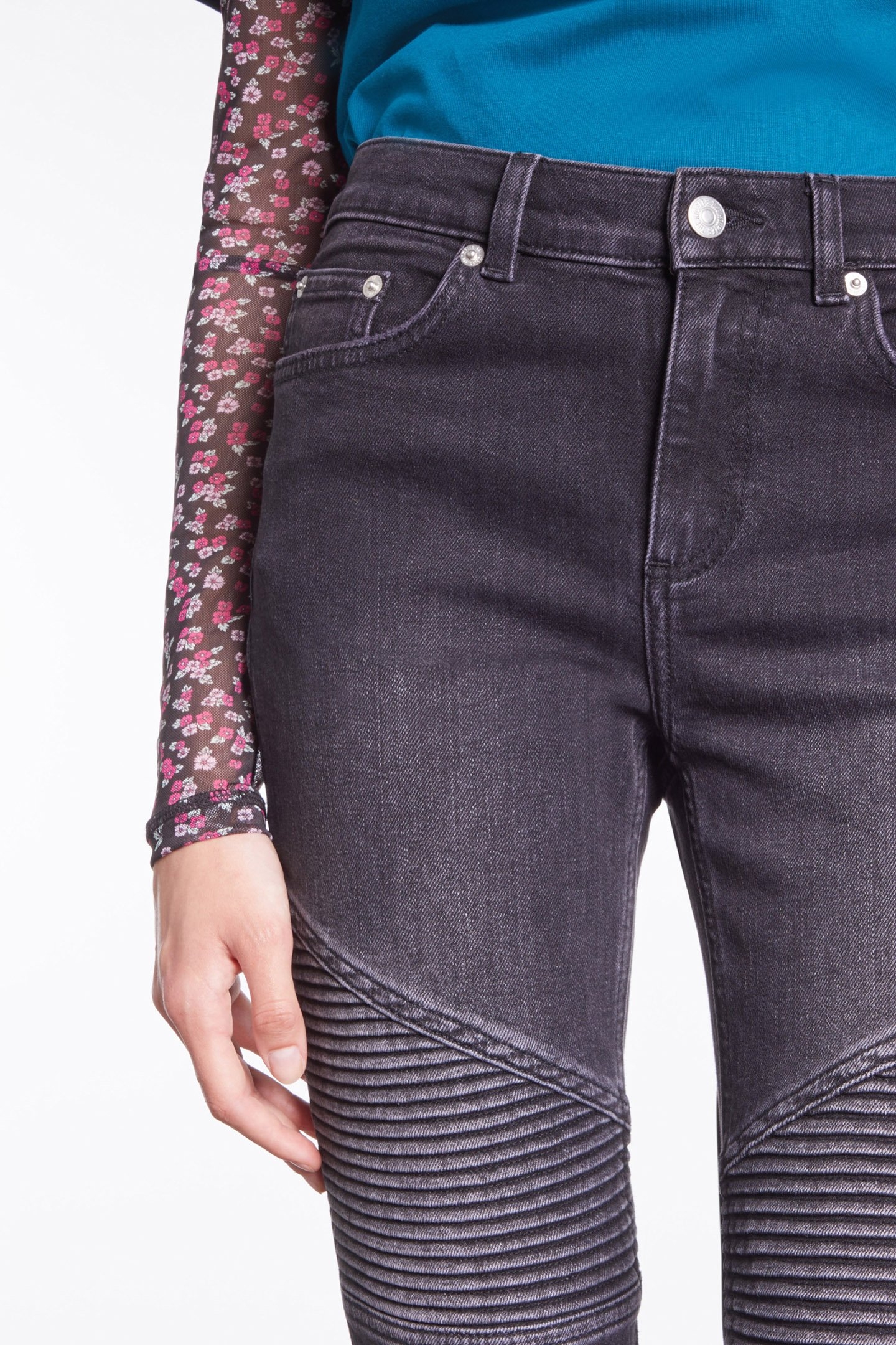 SLIM BLACK DENIM MOTORCYCLE JEANS 4