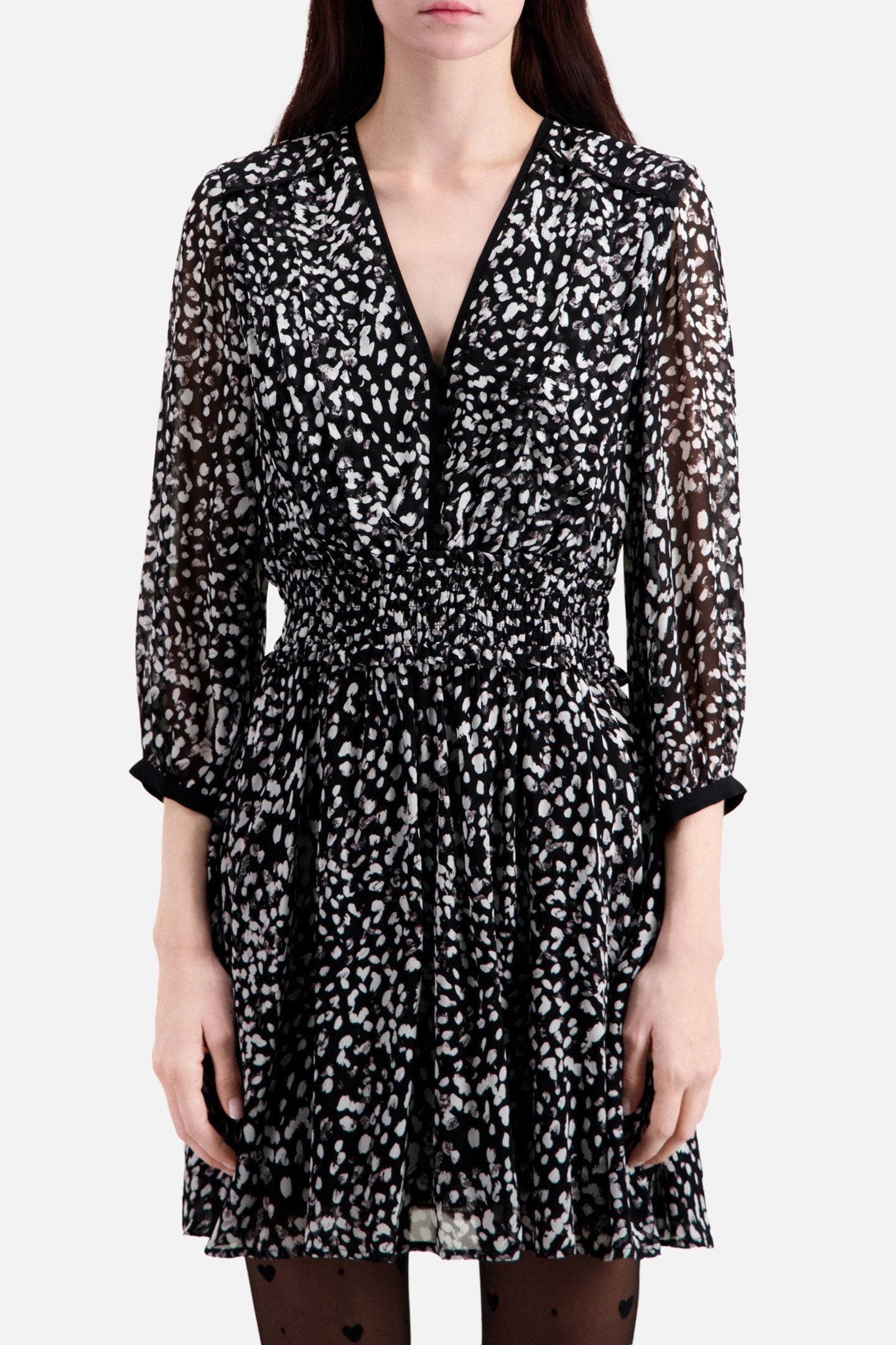 SHORT DRESS WITH 3/4 SLEEVES BLACK WHITE 1