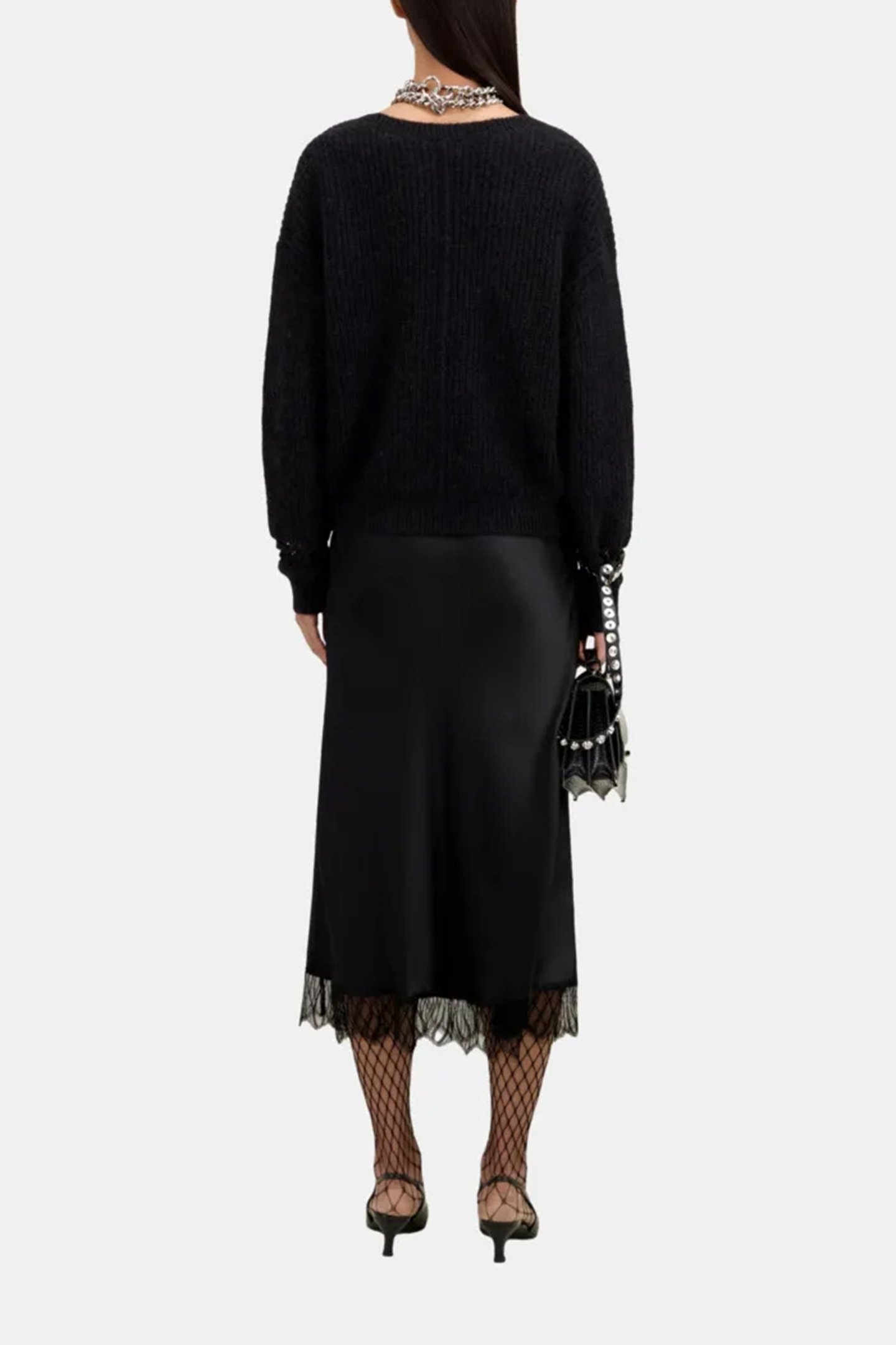 PEARL AND POINTELLE RIB CARDIGAN BLACK 2