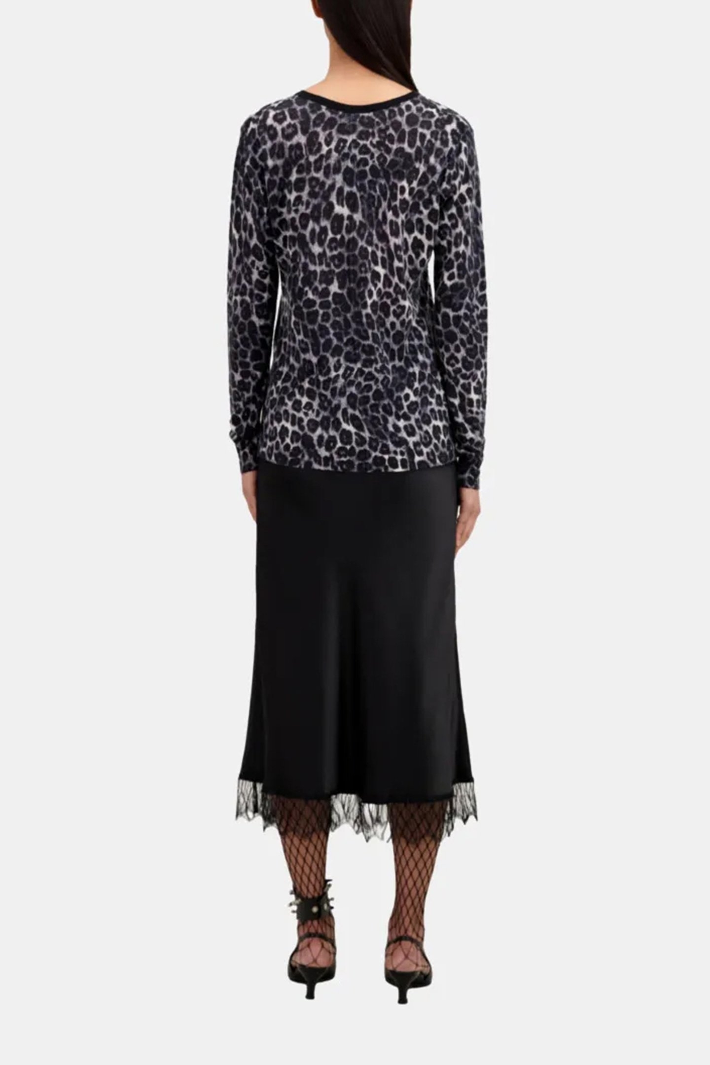 LEOPARD PRINT CASHMERE SWEATER BLACK WHITE 2