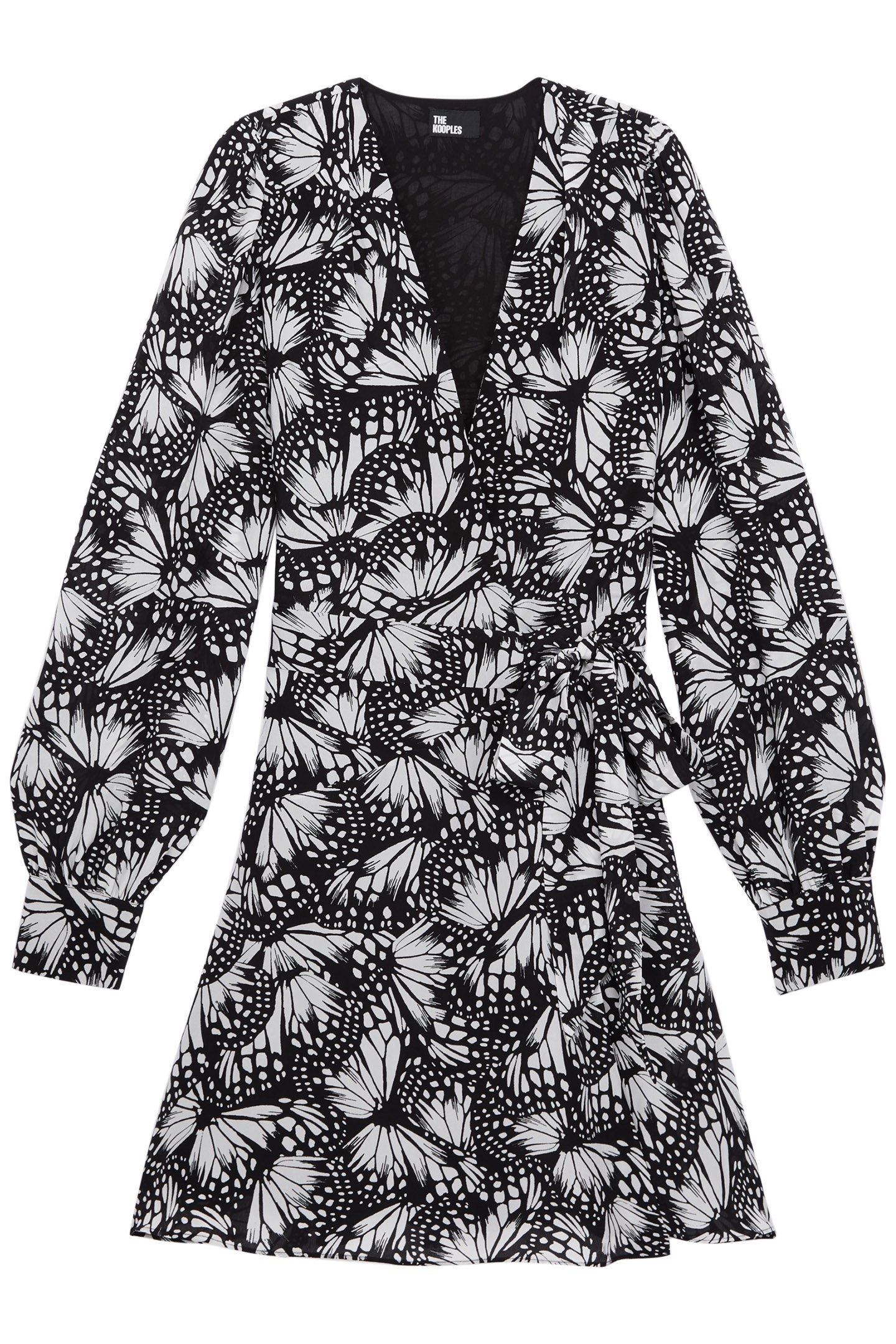 SHORT WRAP DRESS WITH LONG SLEEVES BLACK WHITE 4