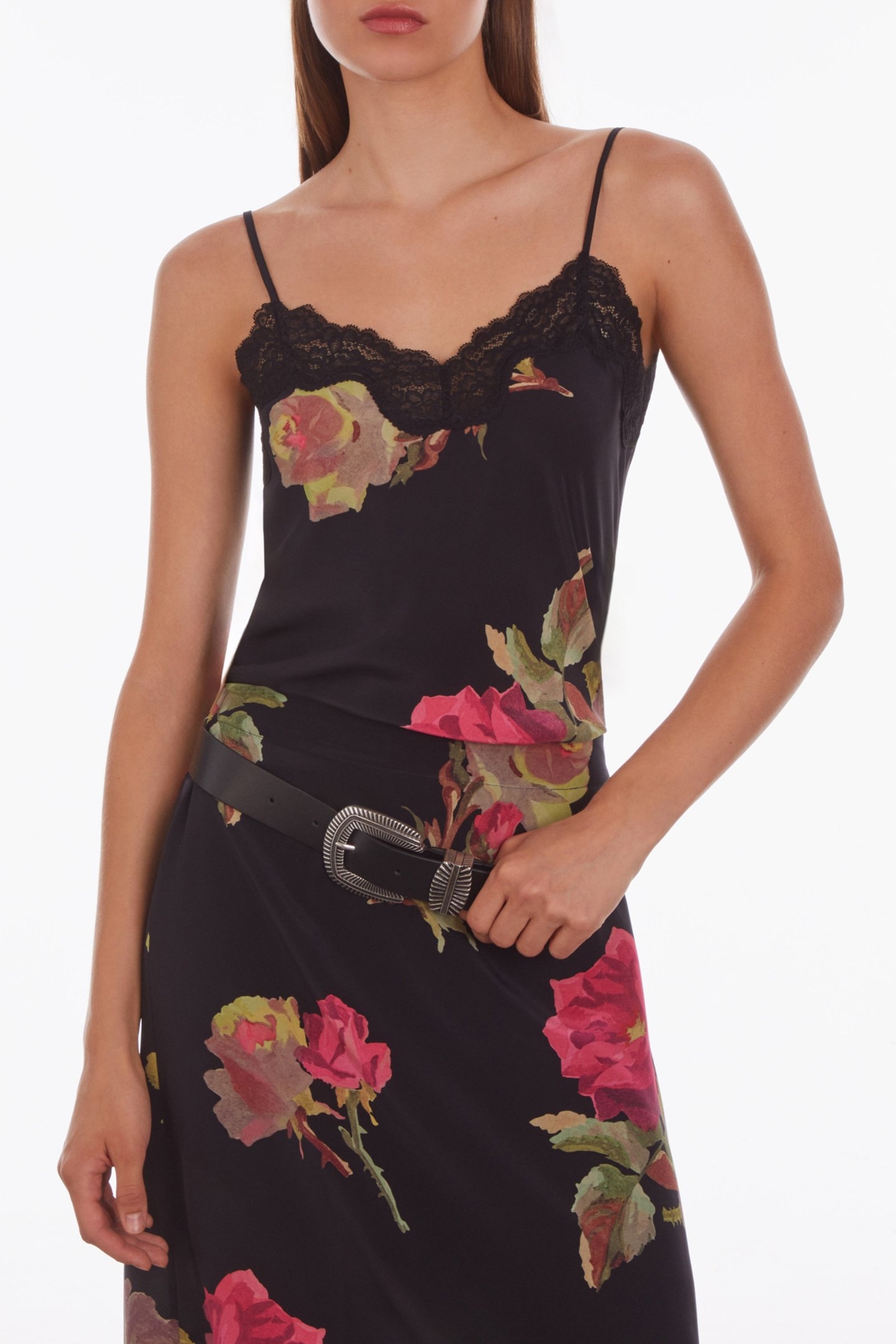 CAMISOLE WITH LACE NECKLINE AND BOTTOM PINK BLACK 4