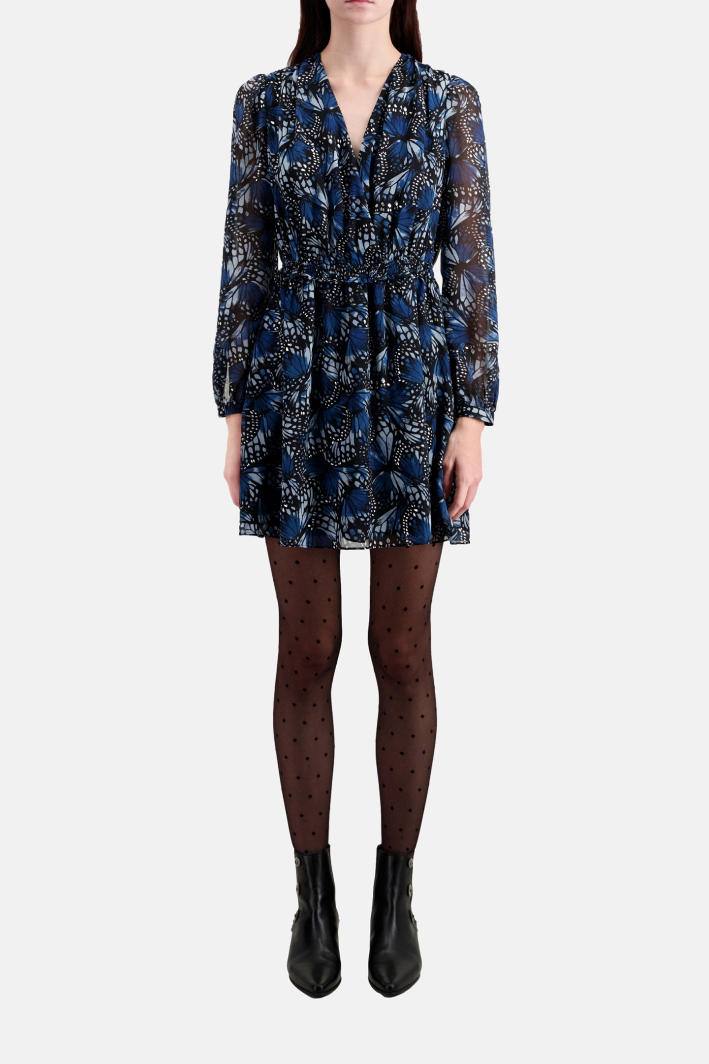 SHORT FOIL WRAP DRESS BLUE 2