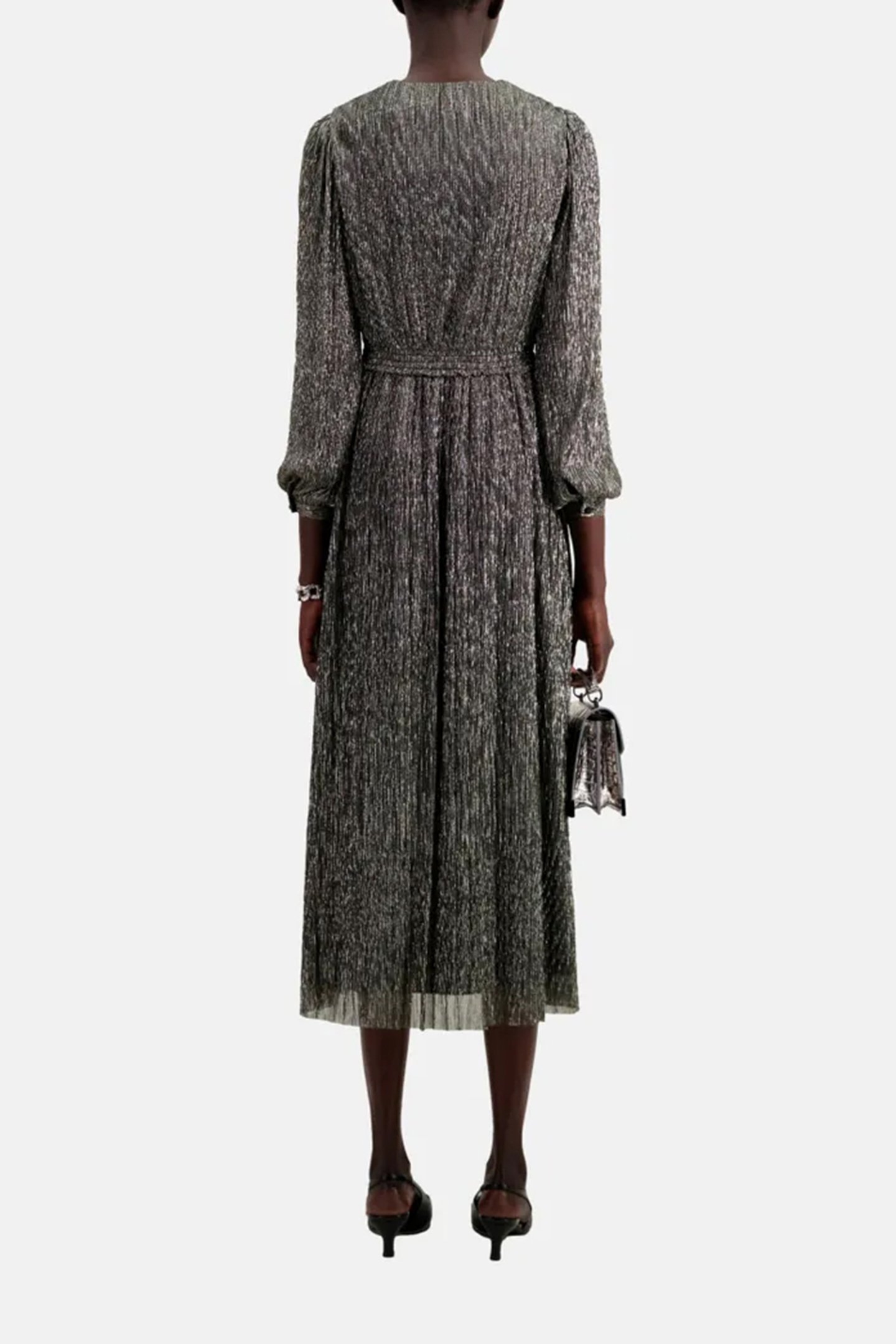 LONG WRAP DRESS WITH 3/4 SLEEVES SILVER 2