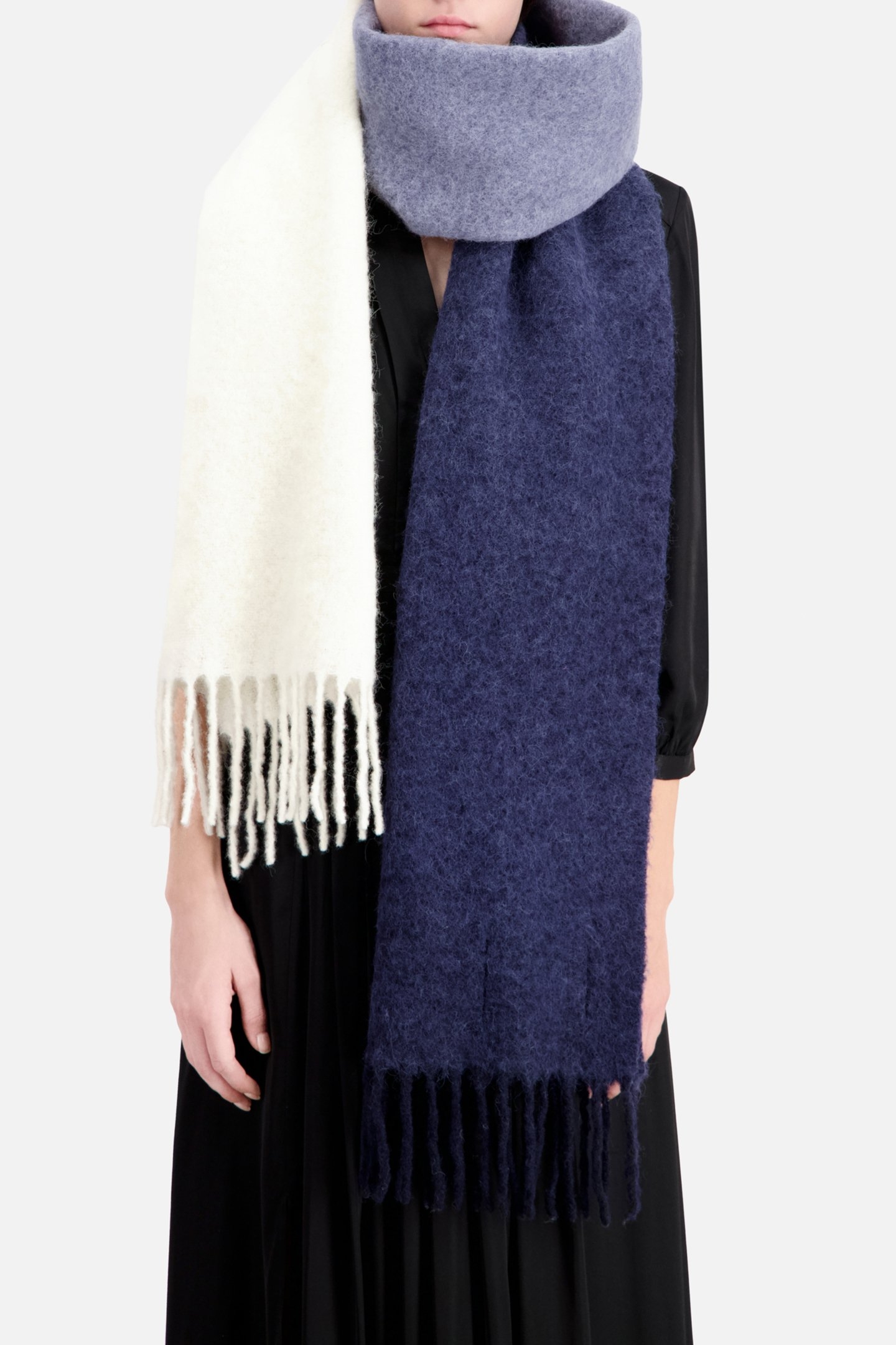 TIE AND DIE SCARF WITH FRINGES NAVY 2