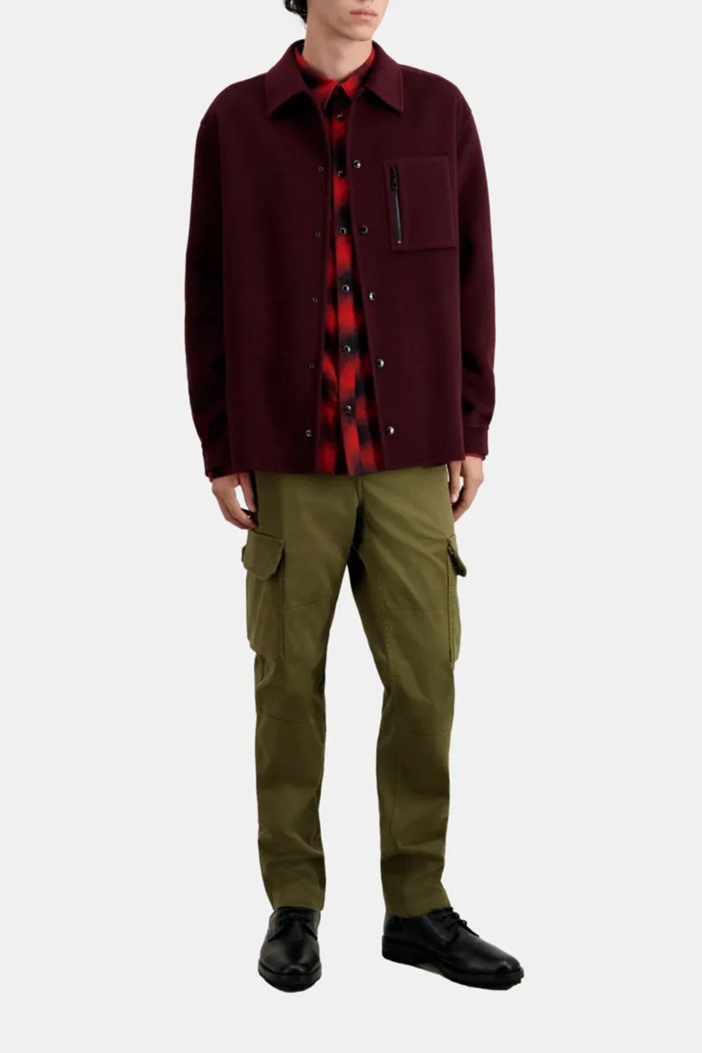 DOUBLE-SIDED WOOL JACKET WITH CHECKED INSIDE BORDEAUX/NAVY 2