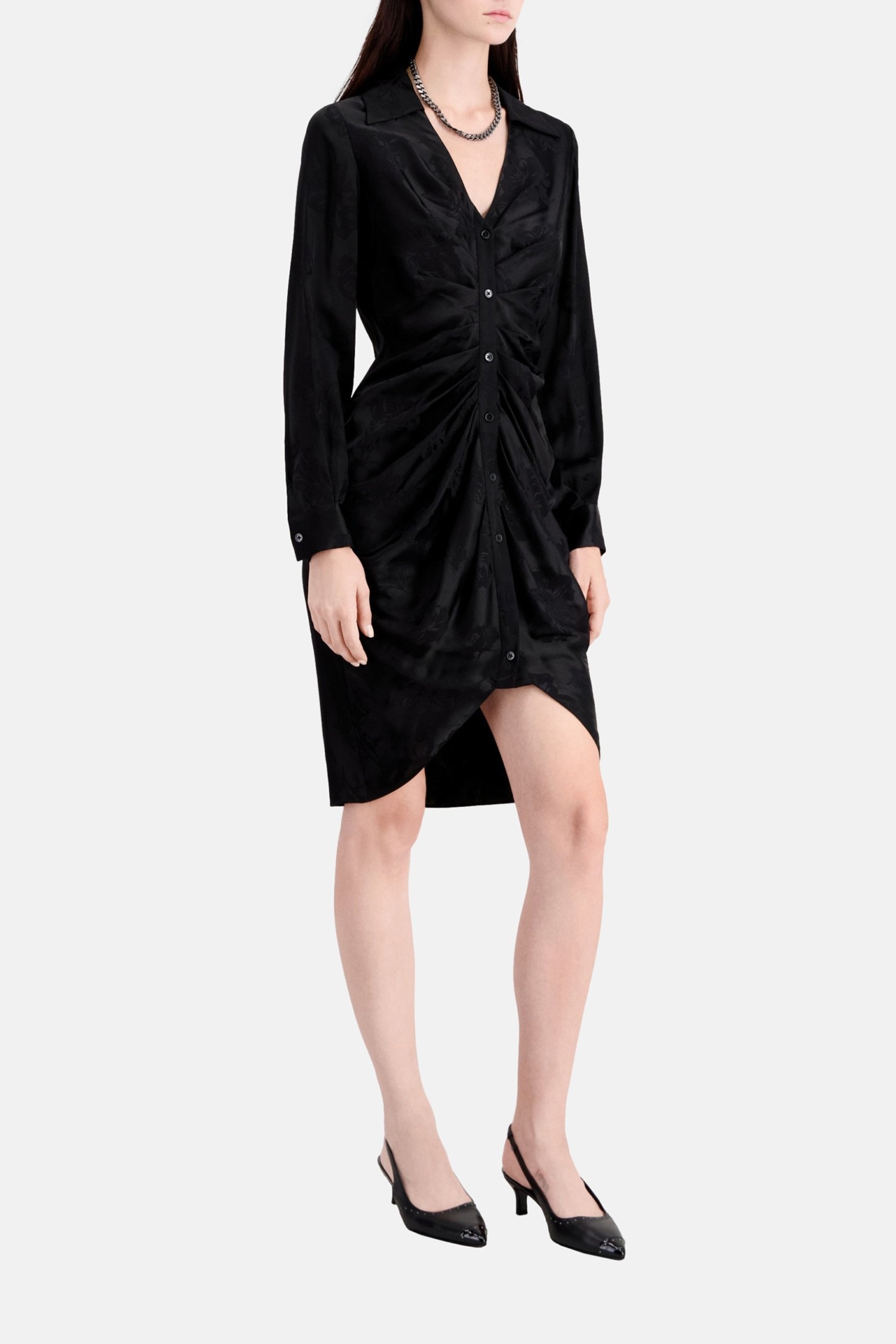 ROBE MIDI BOUTONNEE DRAPE BLACK 5