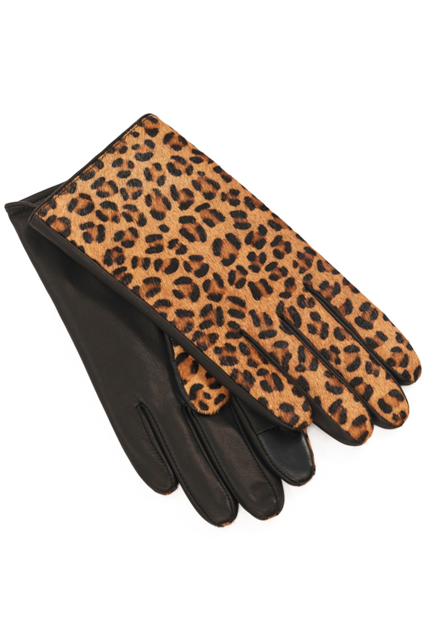 ASTRIO - TOFFEE LEATHER GLOVES WITH FOAL EFFECT AND LEOPARD 3