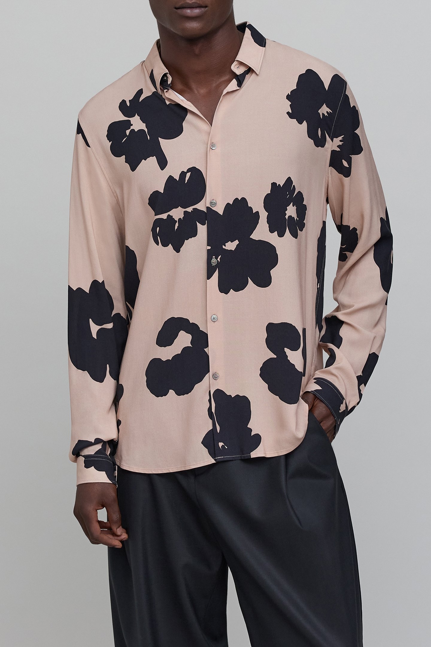 PURE EDITION-MAN'S MAXI FLORAL SLIM ROSEWOOD SHIRT 1