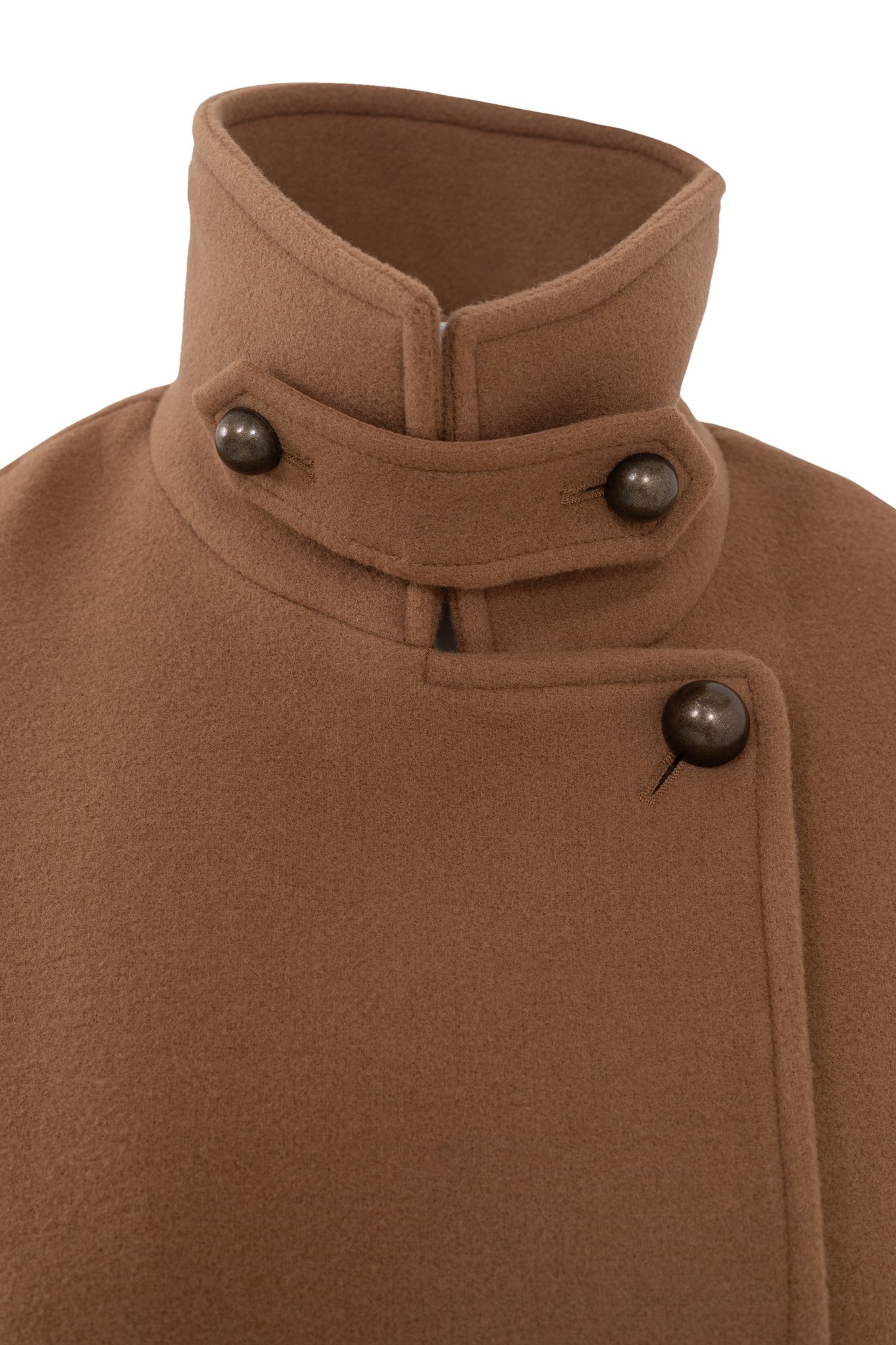 LONG CAMEL PEA COAT WITH STITCHED NYLON DETAILS 3