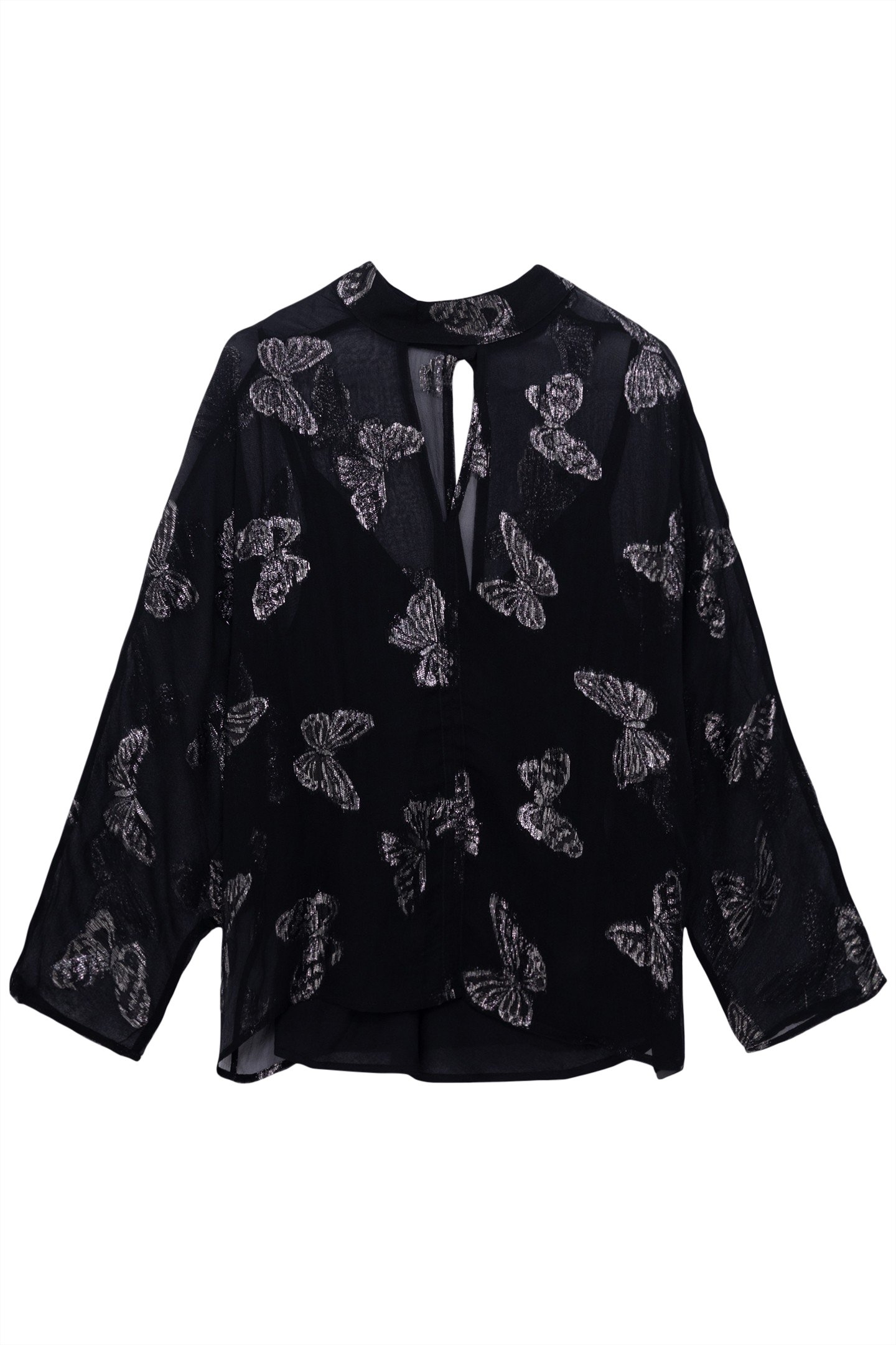 BLACK JACQUARD BUTTERFLY BLOUSE 1