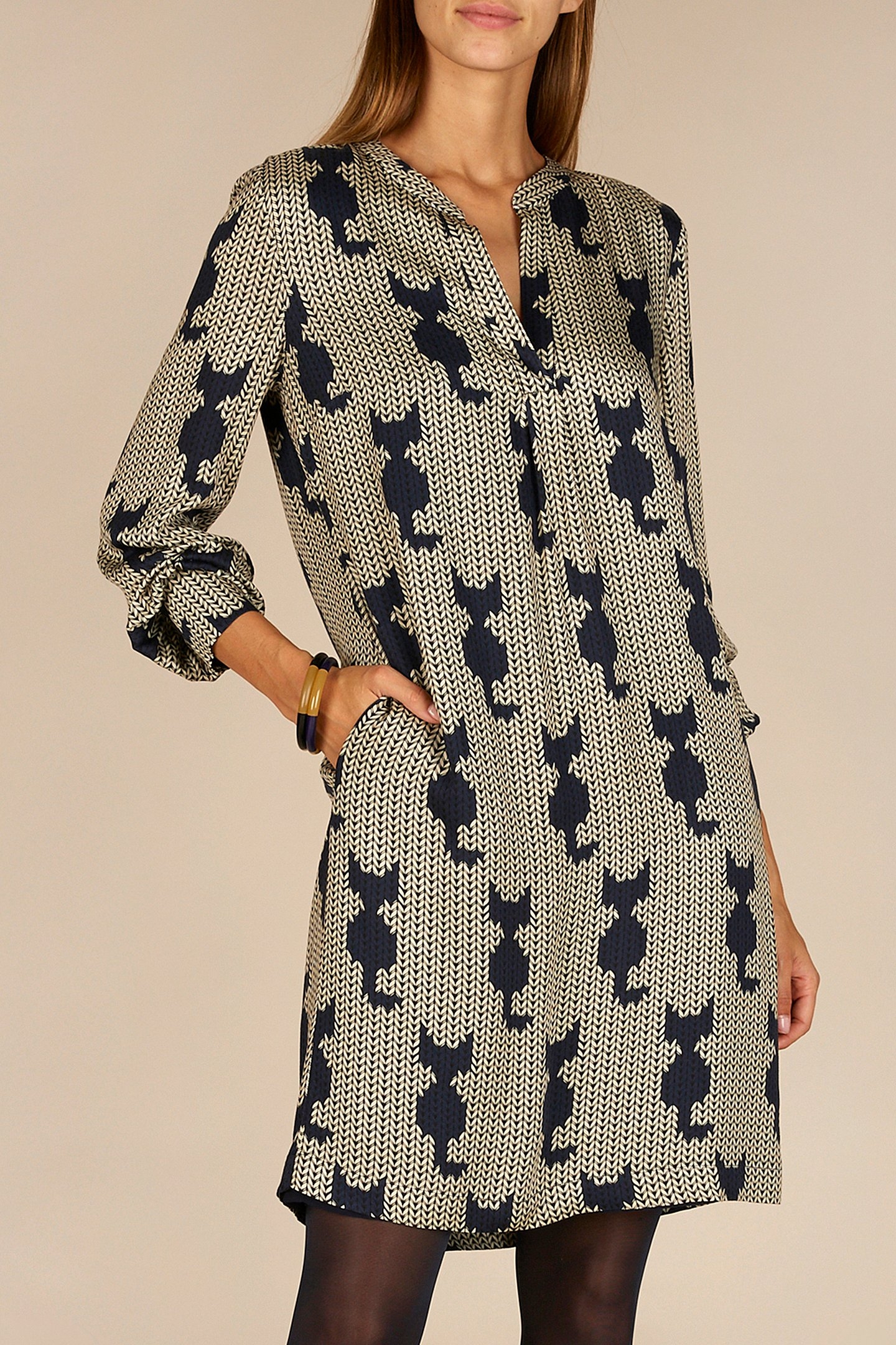 PRINTED VISCOSE DRESS IN BLUE 1