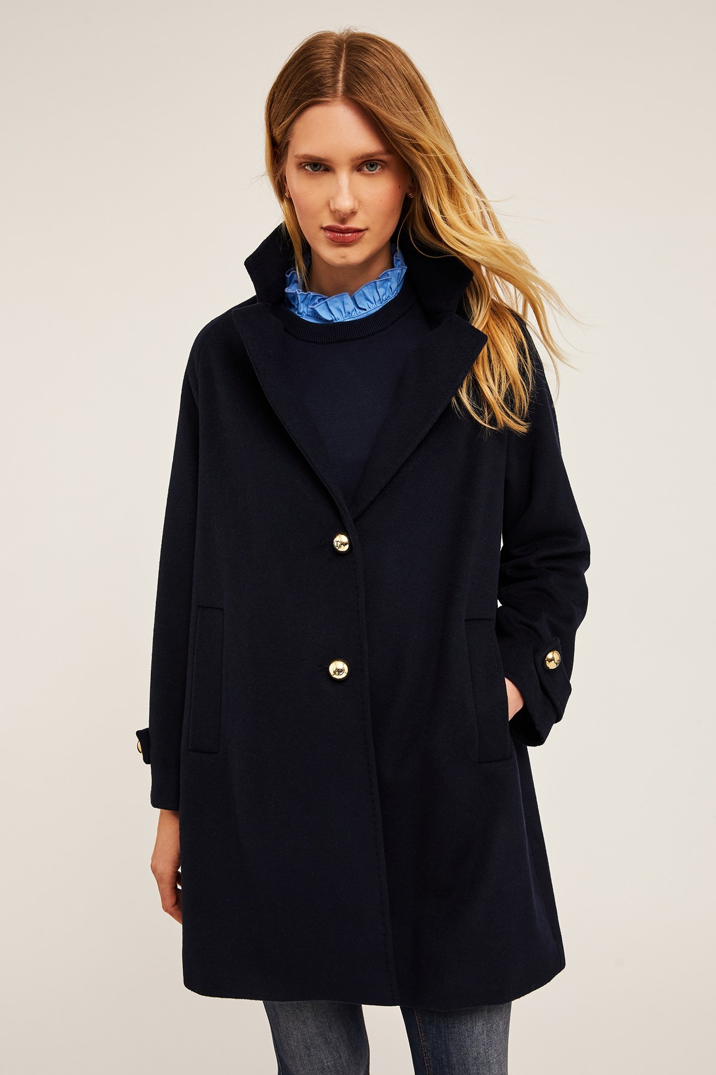 WOOL BLEND CLOTH PEA COAT BLUE 1