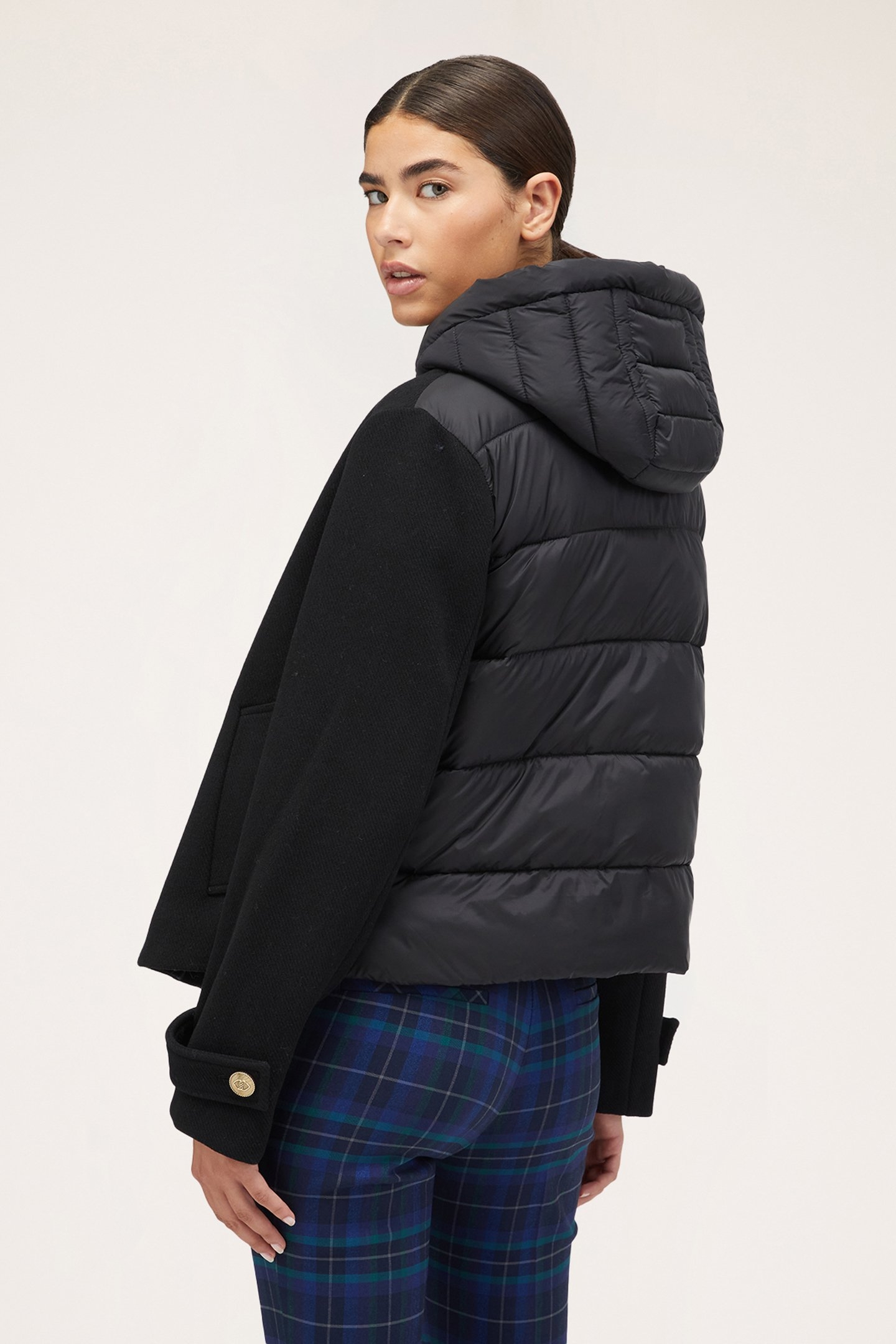 DUAL-FABRIC DOWN JACKET WITH HOOD BLACK 2